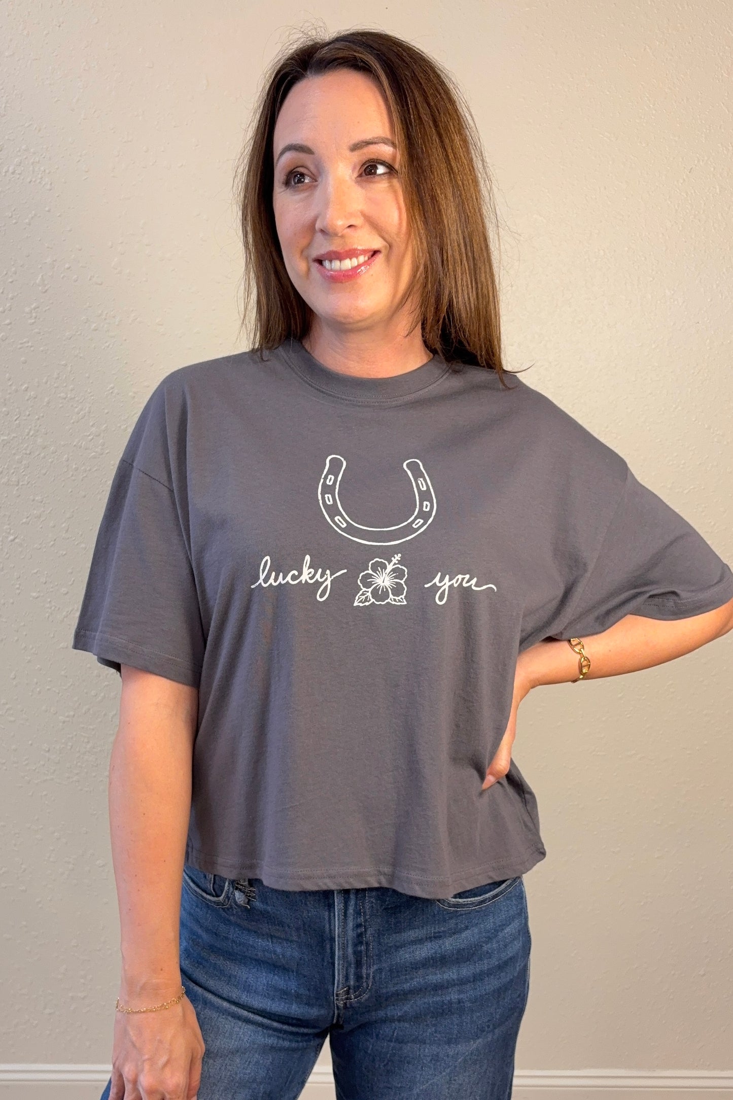 Lucky You Western Graphic Boxy Crop Top