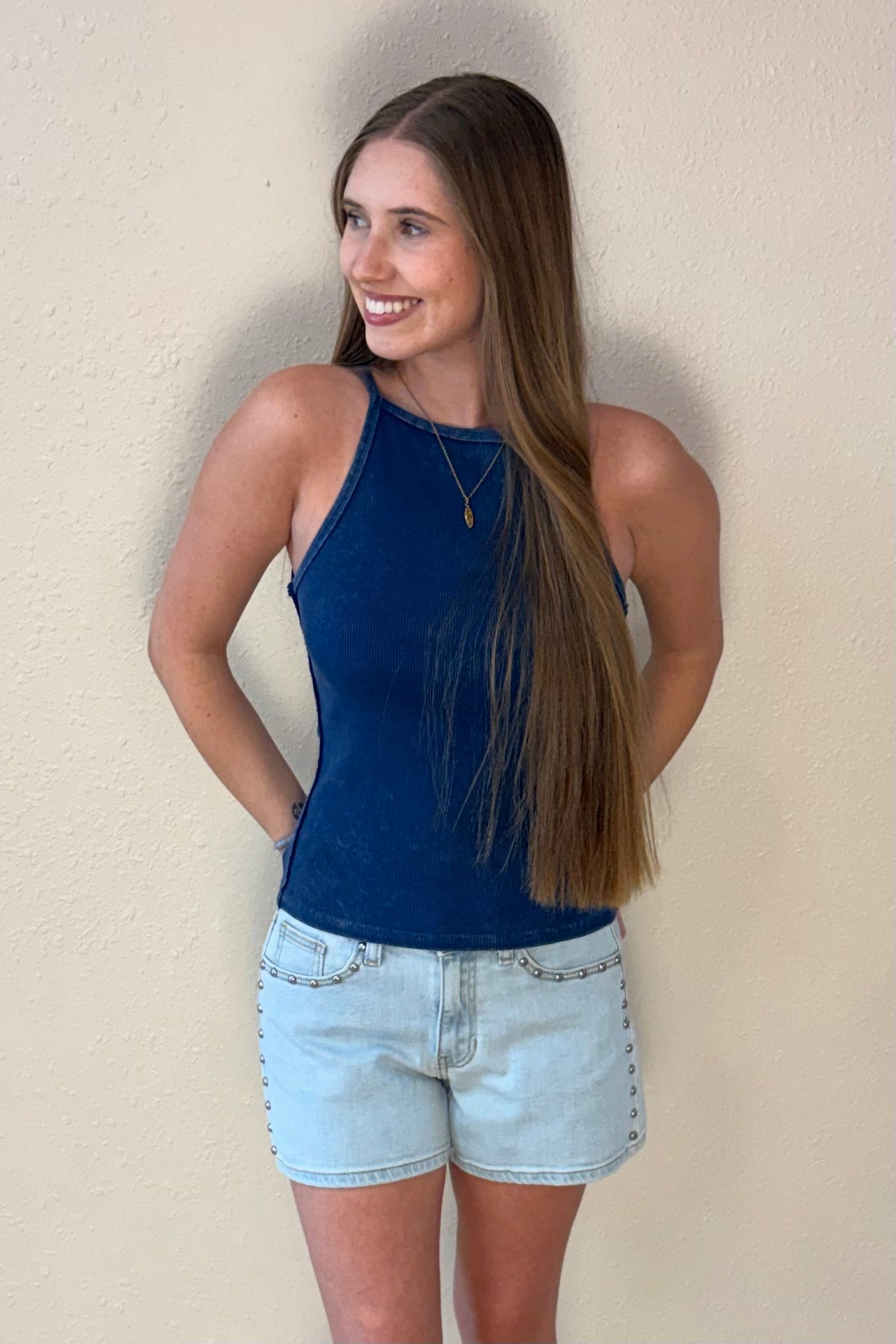 Isabella Navy Square Neck Tank Top