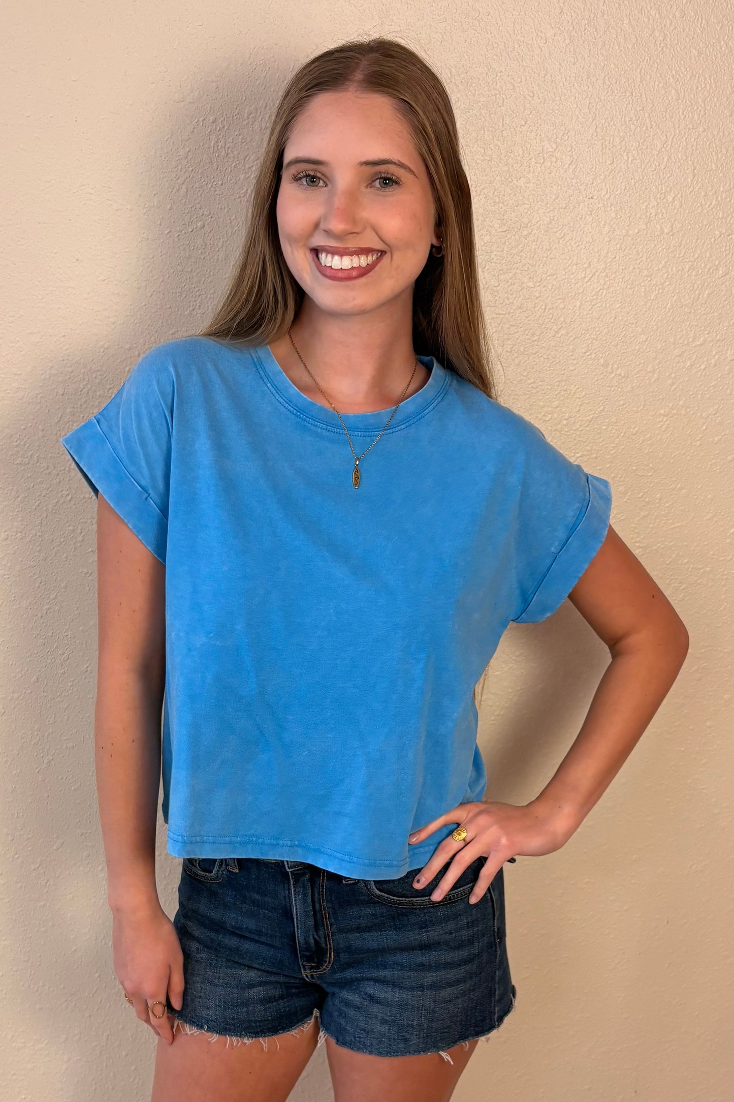 Zara Sky Blue Mineral Wash T-Shirt