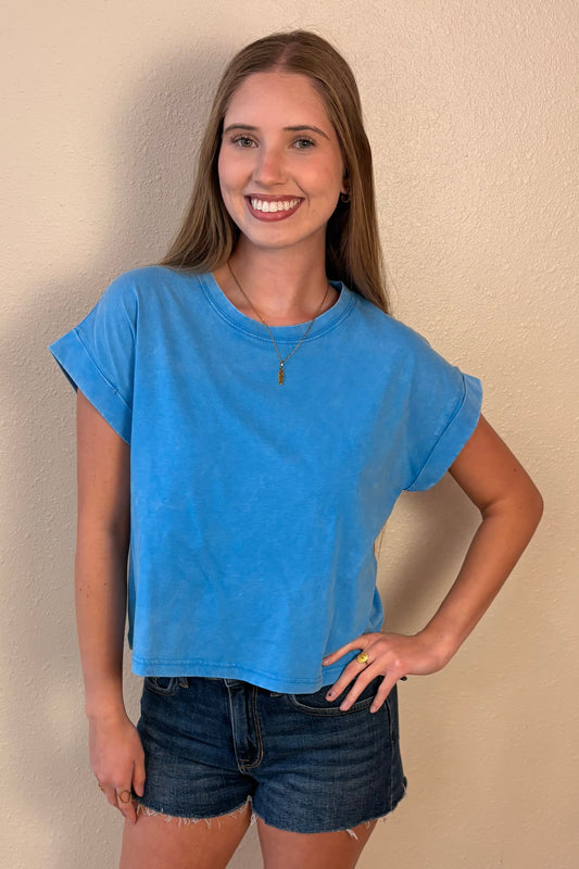 Zara Sky Blue Mineral Wash T-Shirt