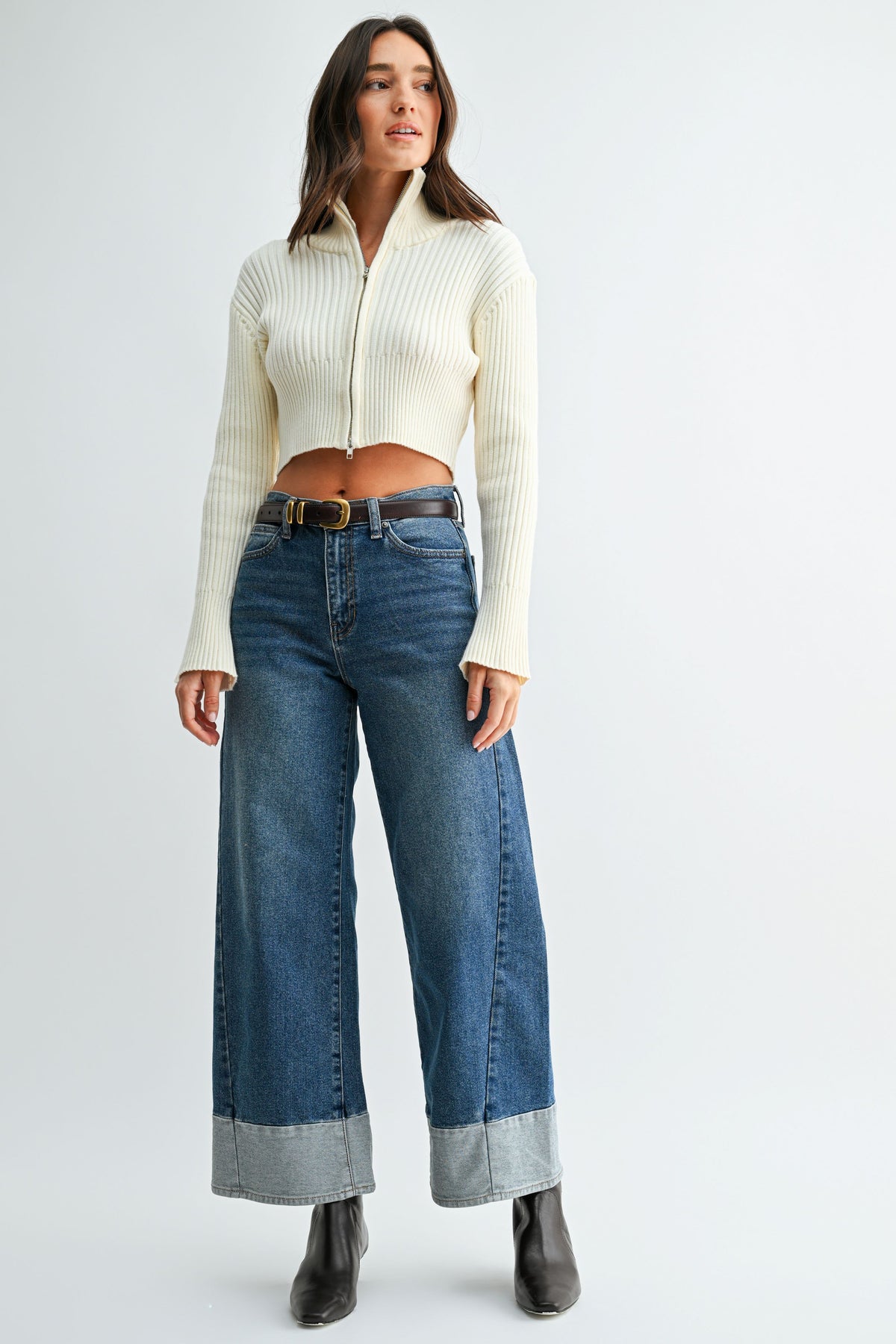 JBD Two Toned Hem Slim Wide Leg Jean