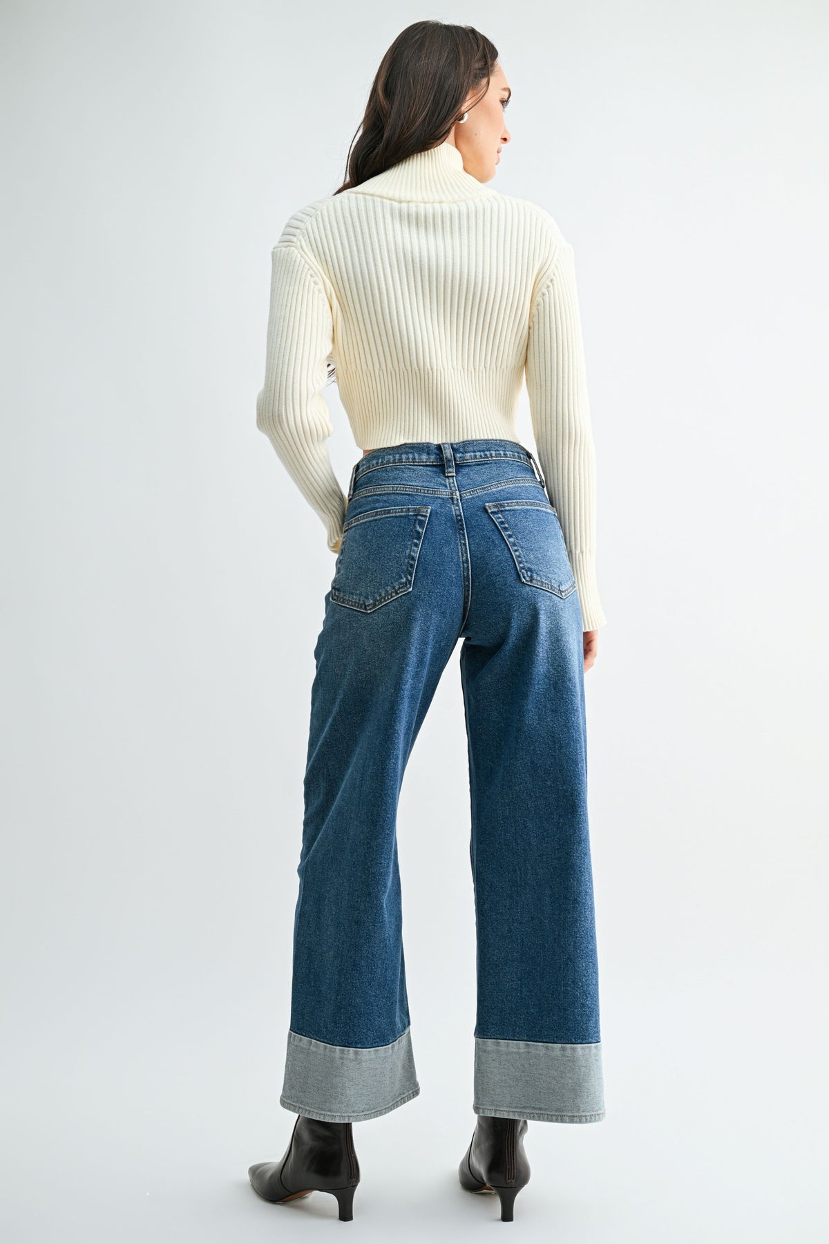 JBD Two Toned Hem Slim Wide Leg Jean