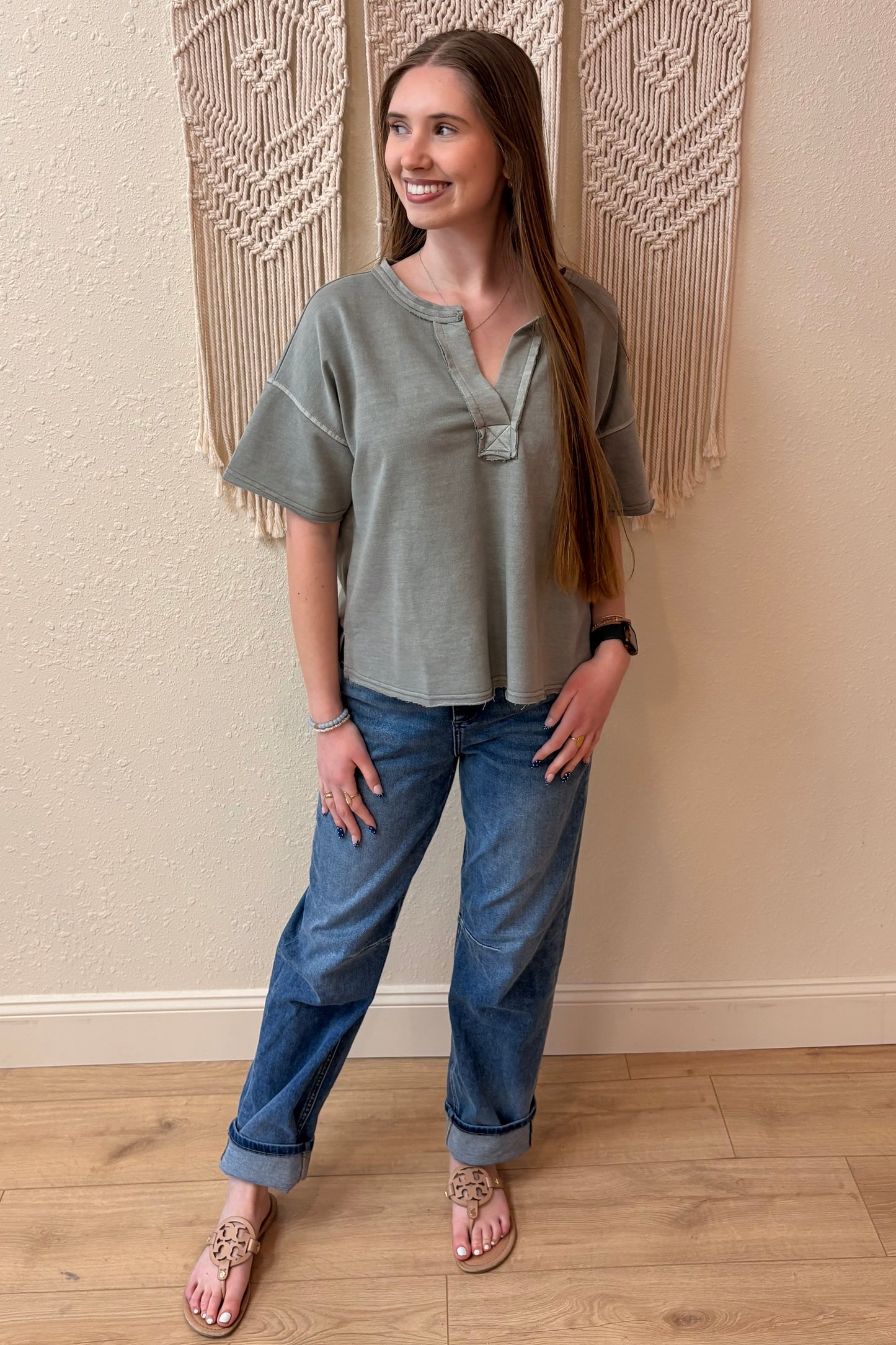 Martina Split Neck Raw Edge Top