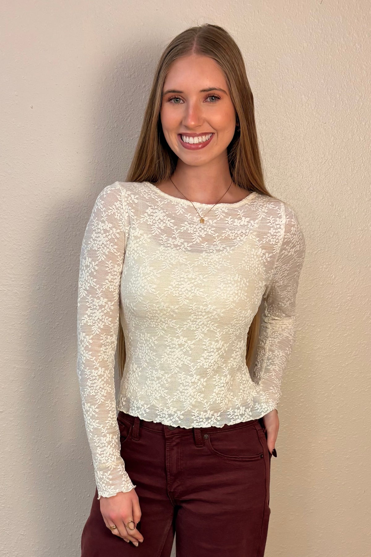 Kenzie Sheer Lace Long Sleeve Top