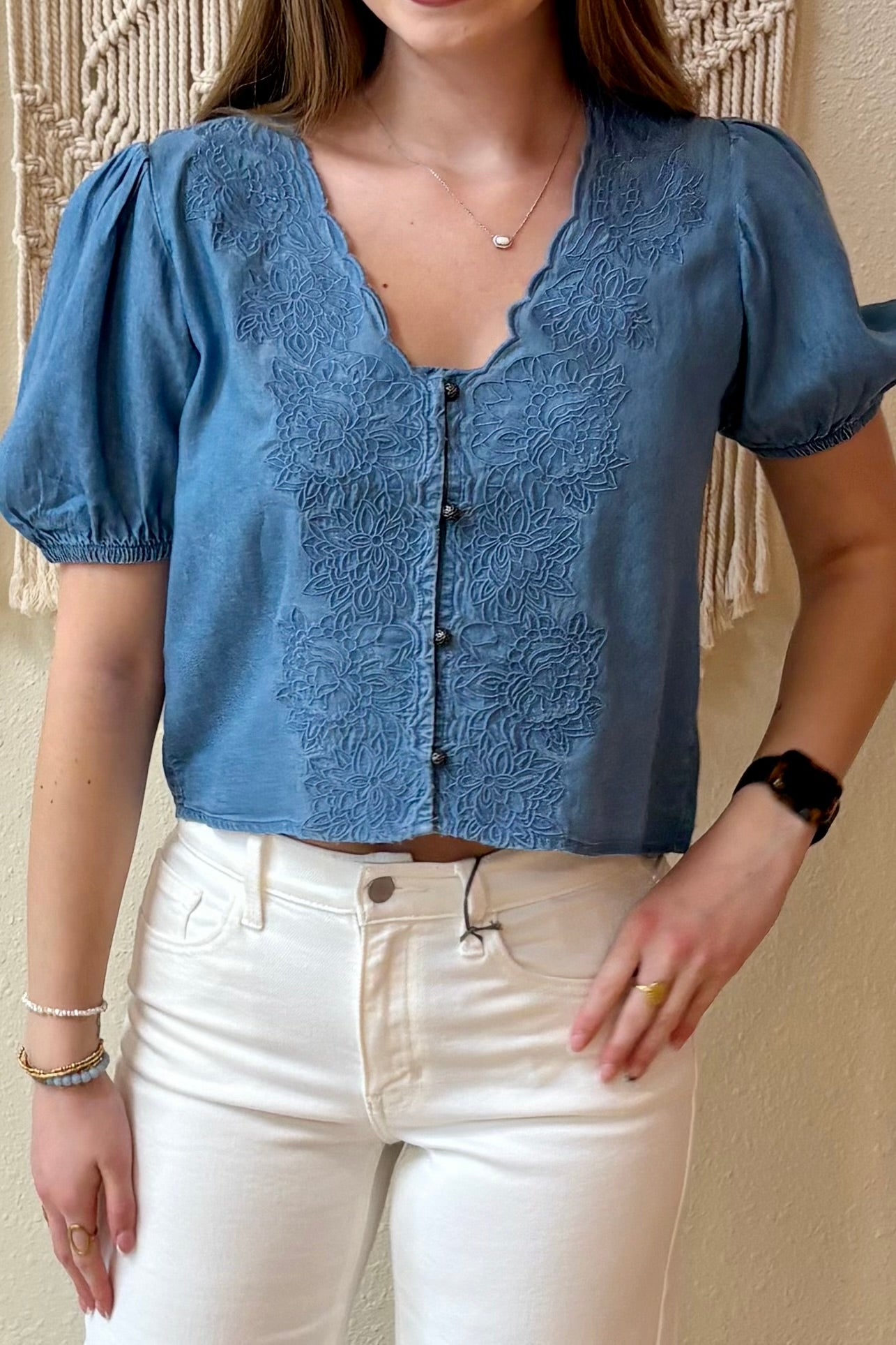 Cynthia Chambray Embroidered Top
