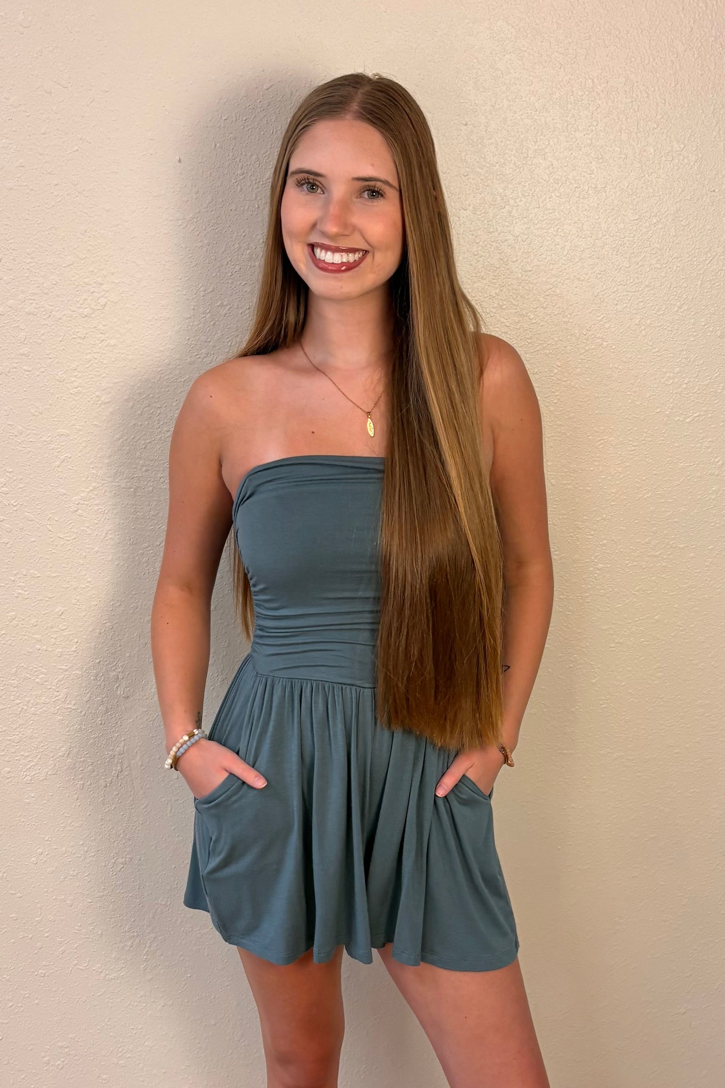 Serenity Jade Green Strapless Romper