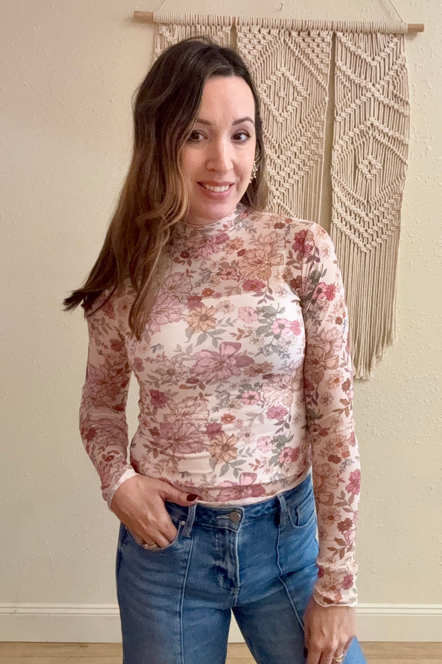 Jane Floral Long Sleeve Sheer Top