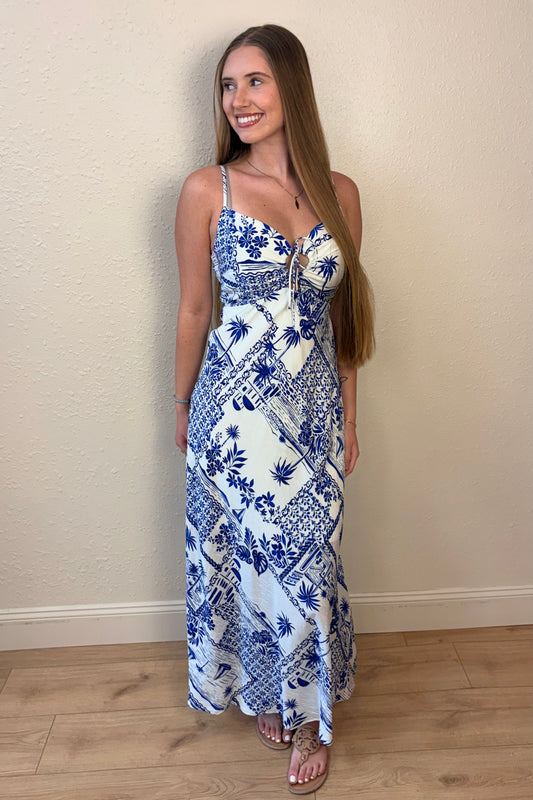 Athena Blue and White Maxi Dress