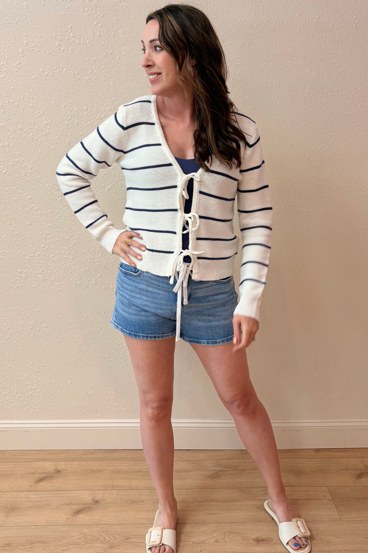 Lenora Stripe Cardigan Tie Front Sweater