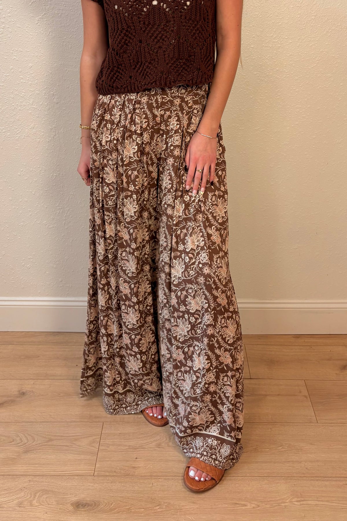 Rosalie Brown Floral Wide Leg Pants