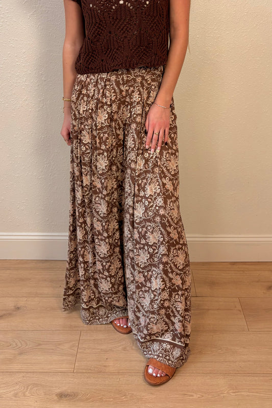 Rosalie Brown Floral Wide Leg Pants