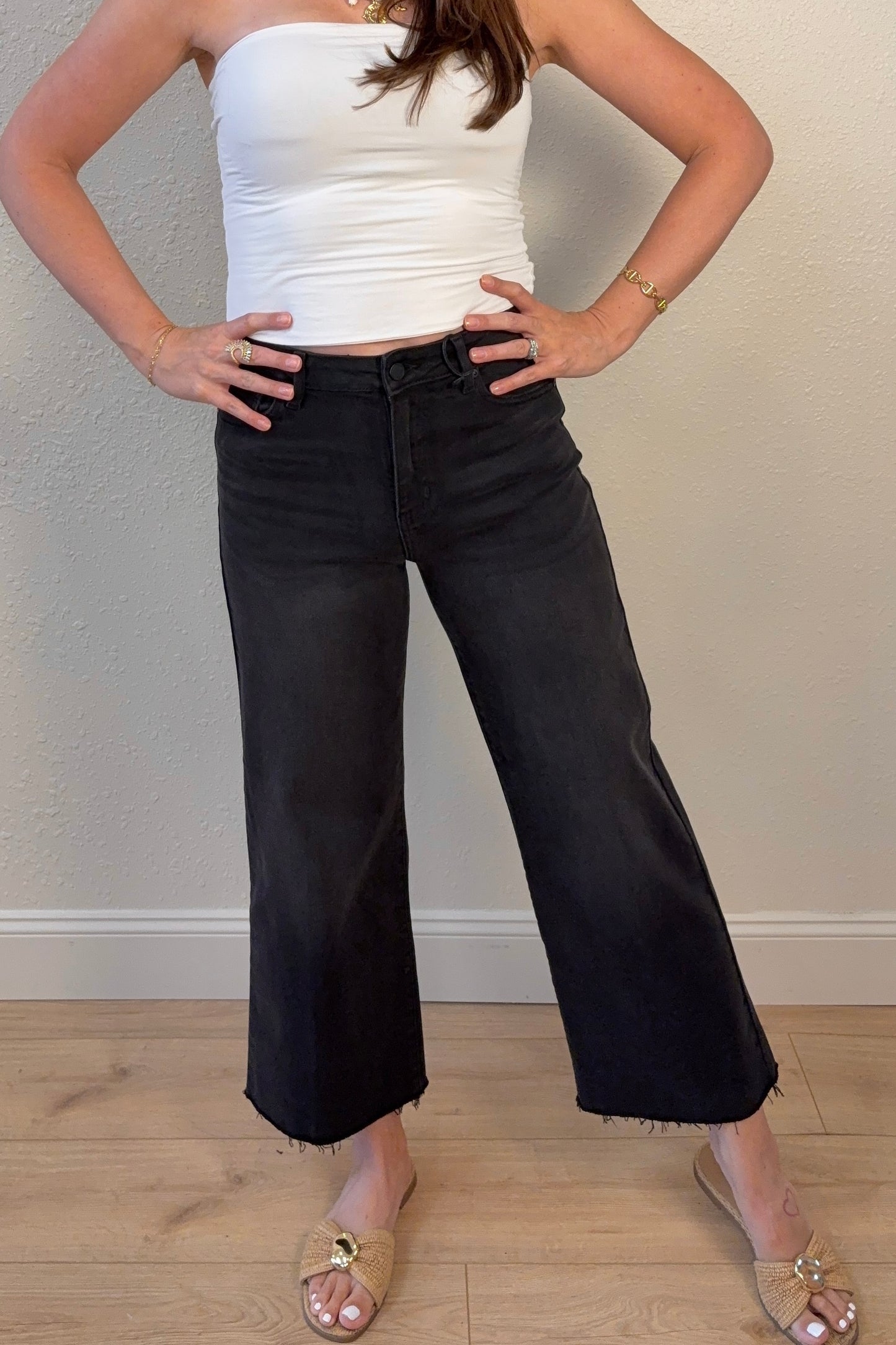JBD Slim Wide Leg Black Cropped Jeans