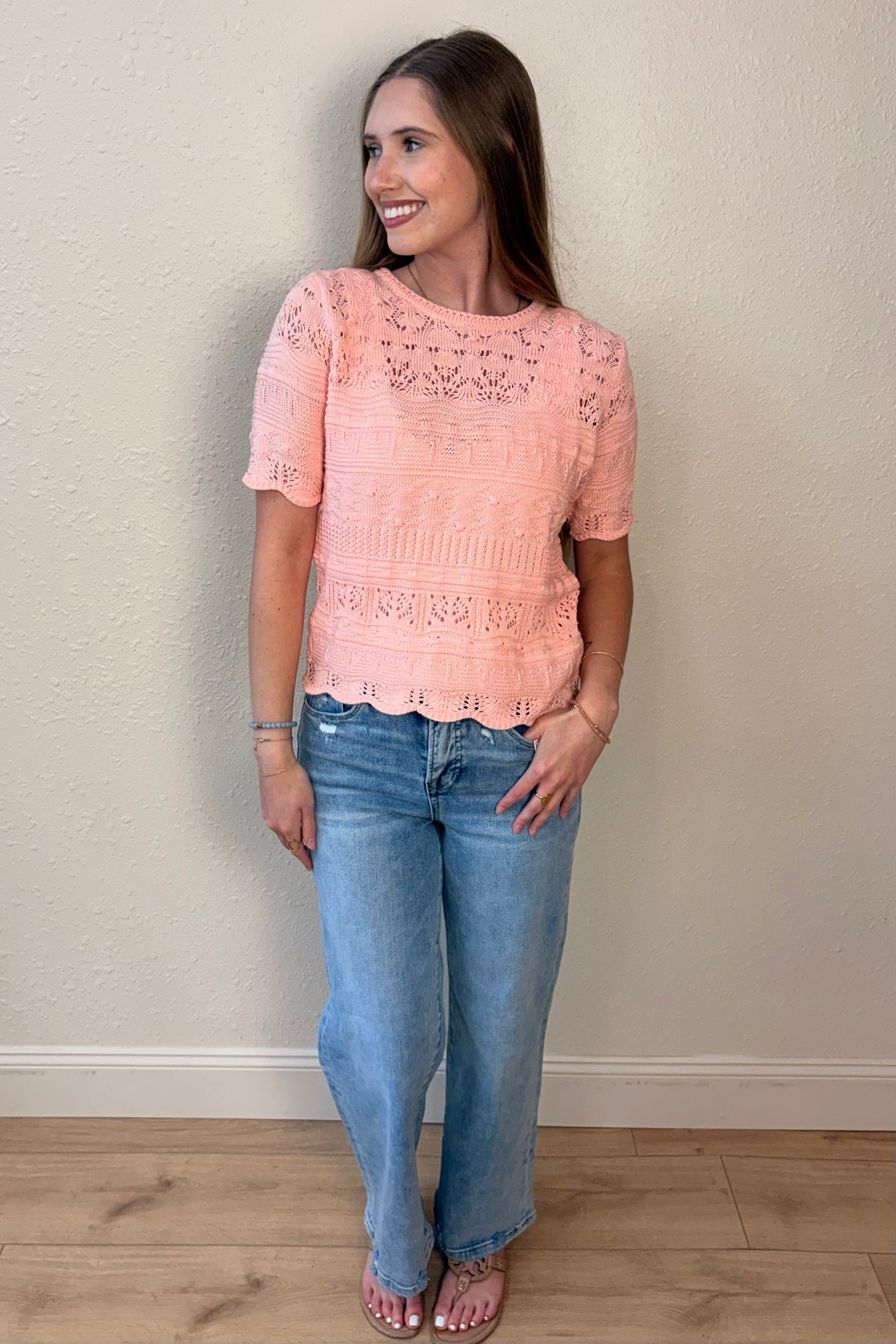 Sophia Pointelle Knit Short Sleeve Top
