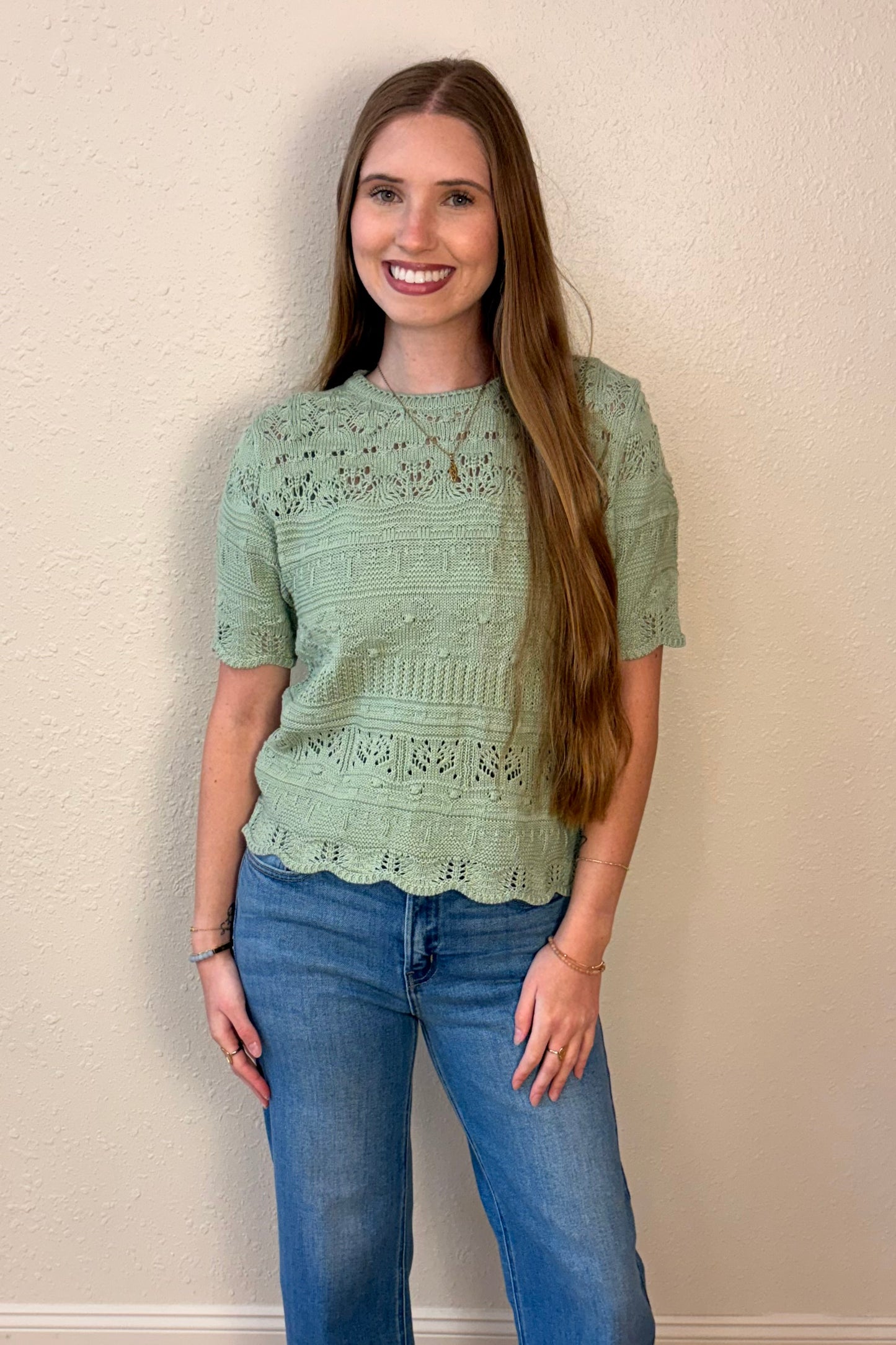 Sophia Pointelle Knit Short Sleeve Top