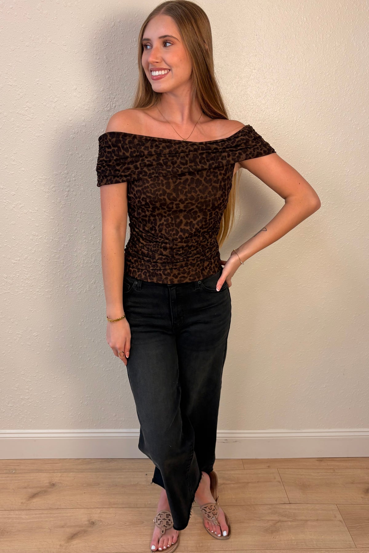 Marlena Leopard Print Off-the-Shoulder Top
