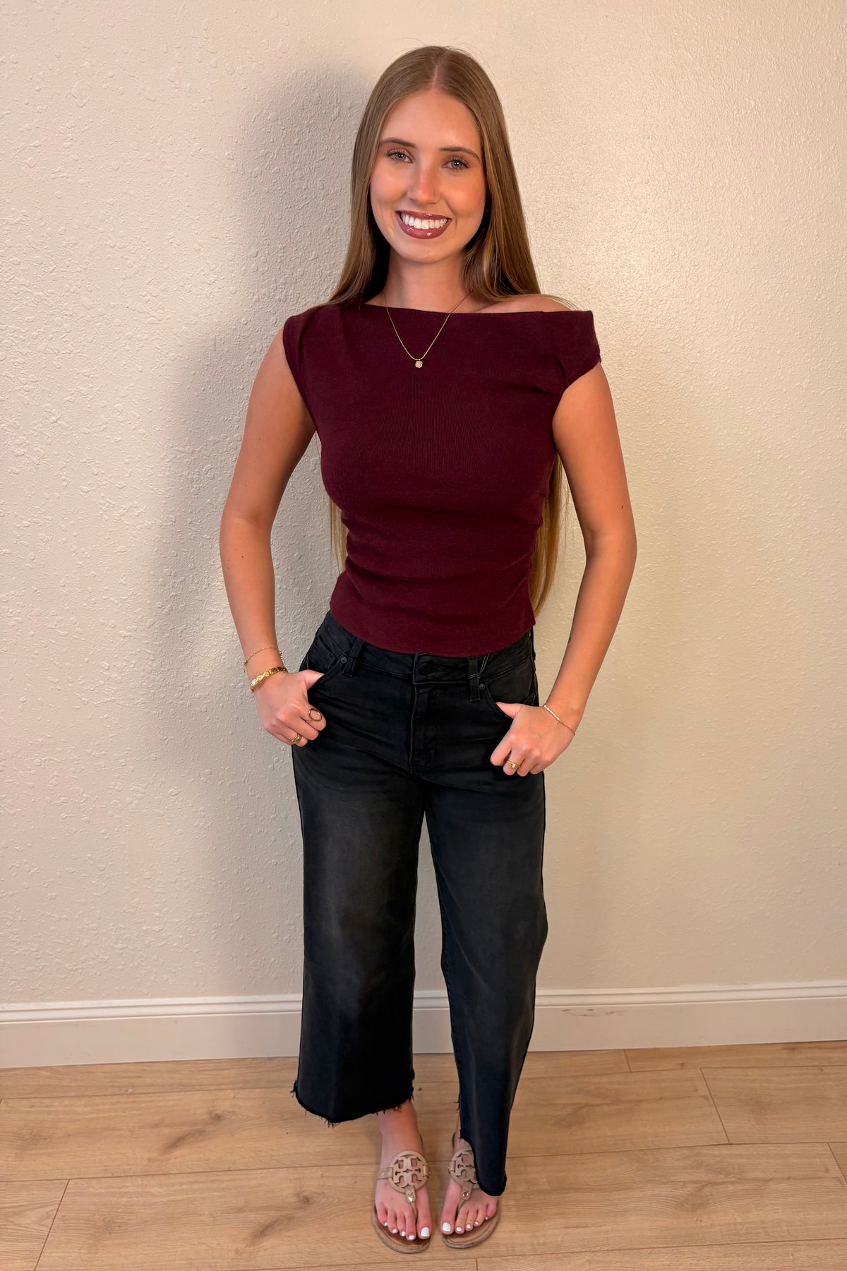 Natalia Boat Neck Asymmetrical Knit Top