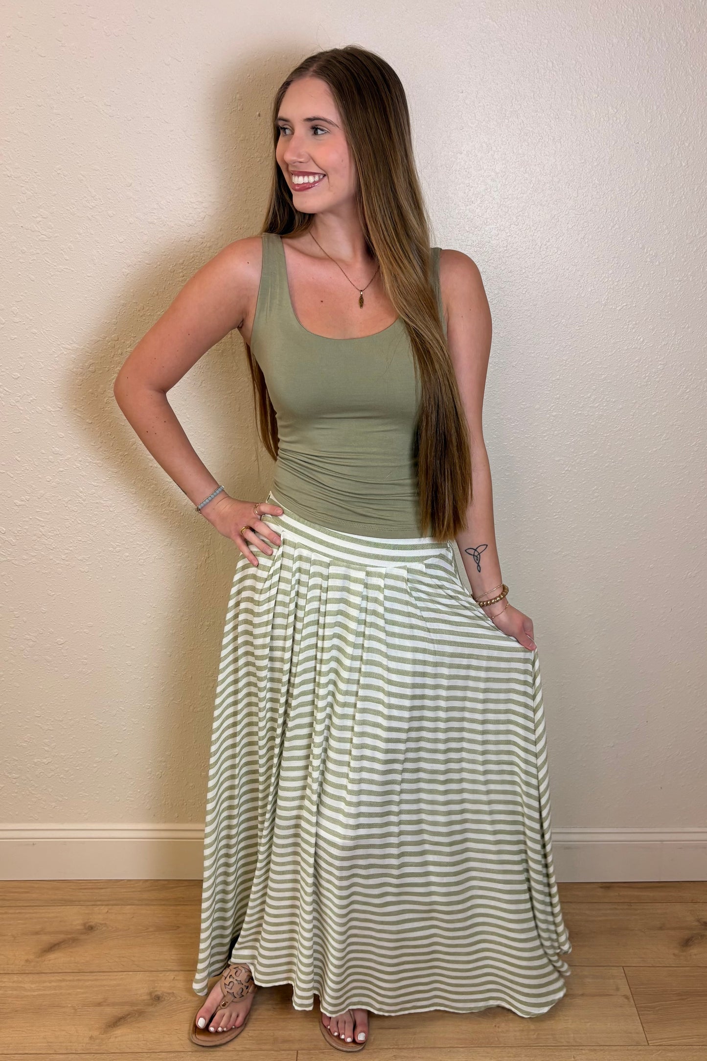 Camila Sage Stripe Maxi Skirt
