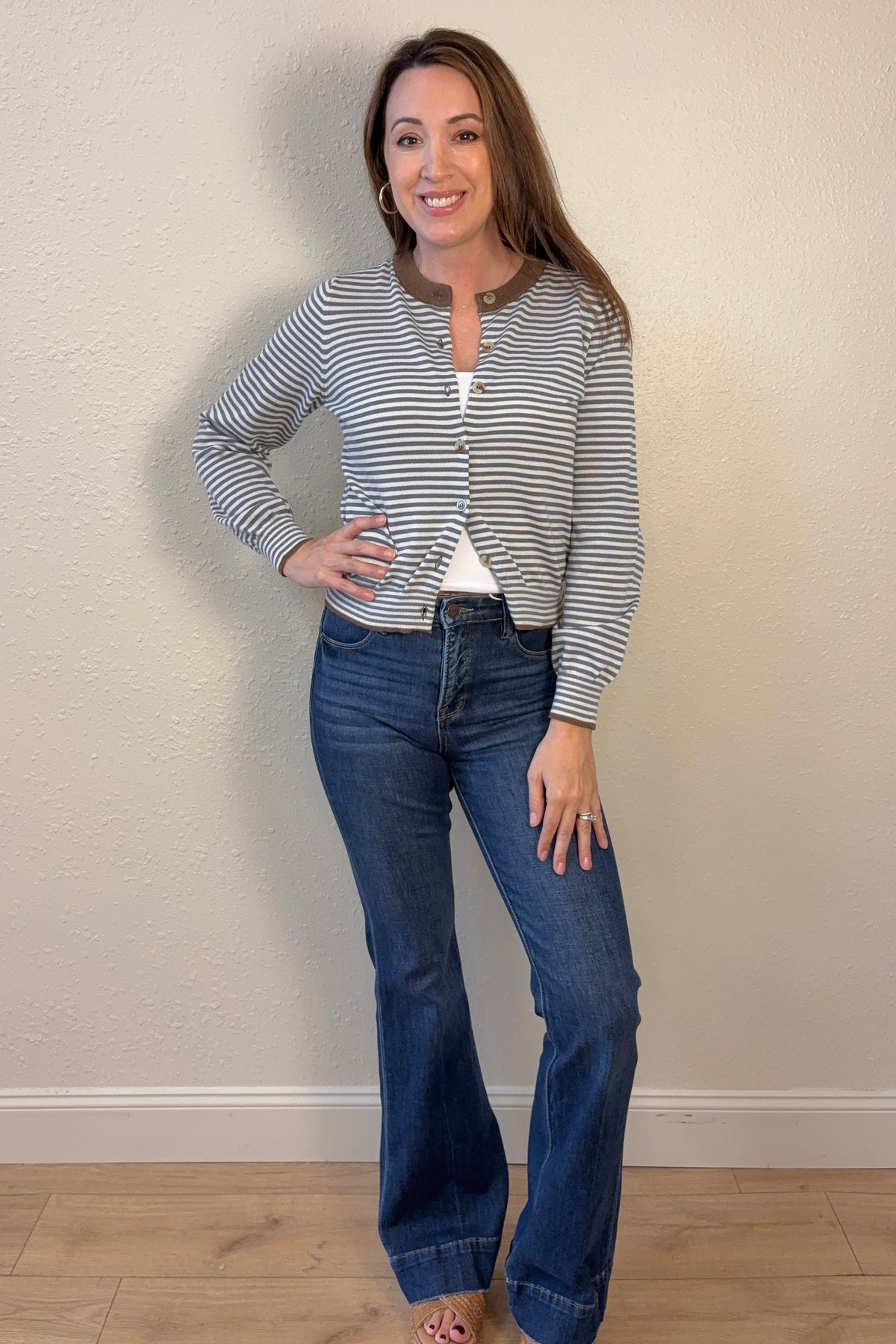 Juliette Blue Stripe Cardigan Sweater