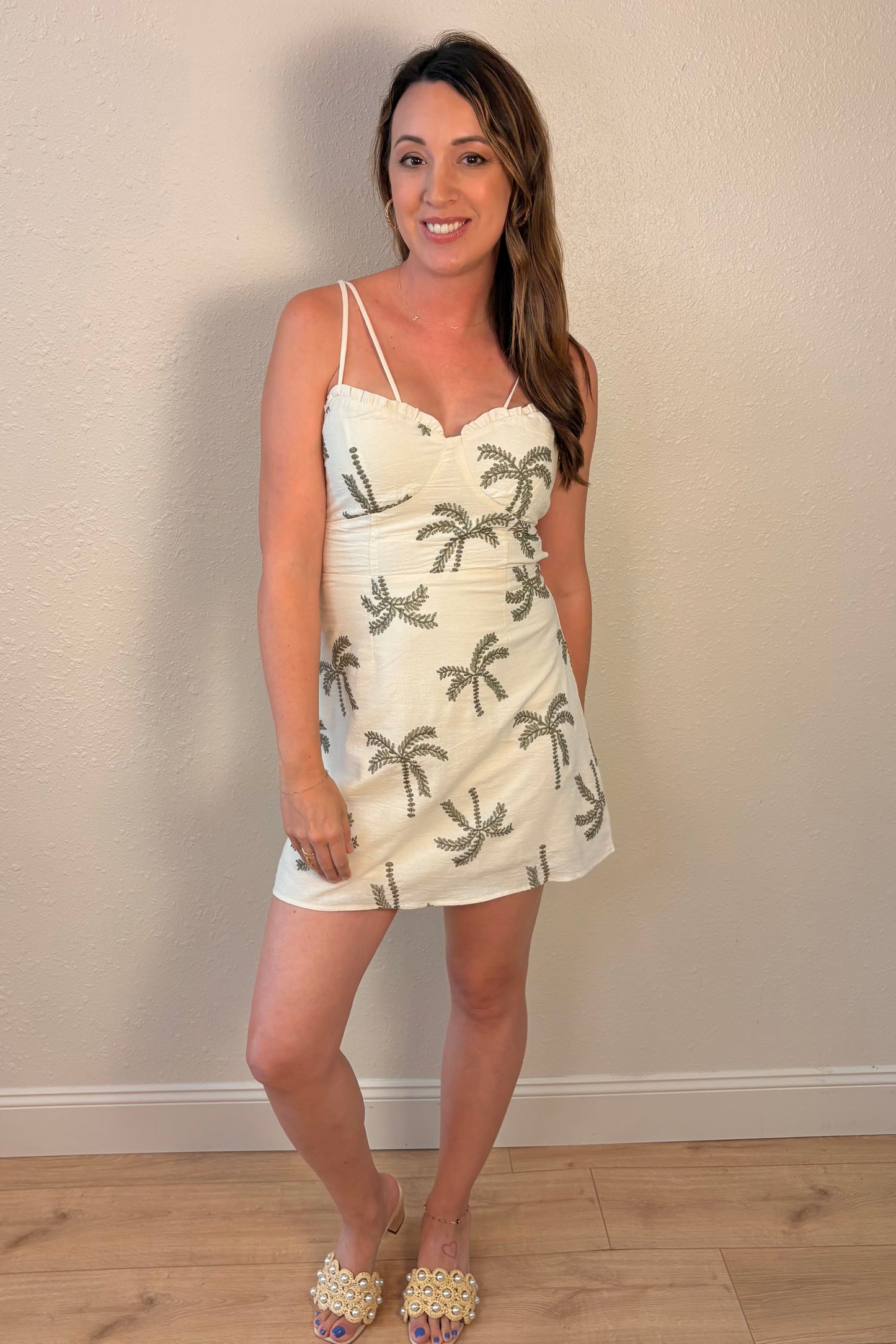 Cameron Palm Tree Embroidered Mini Dress