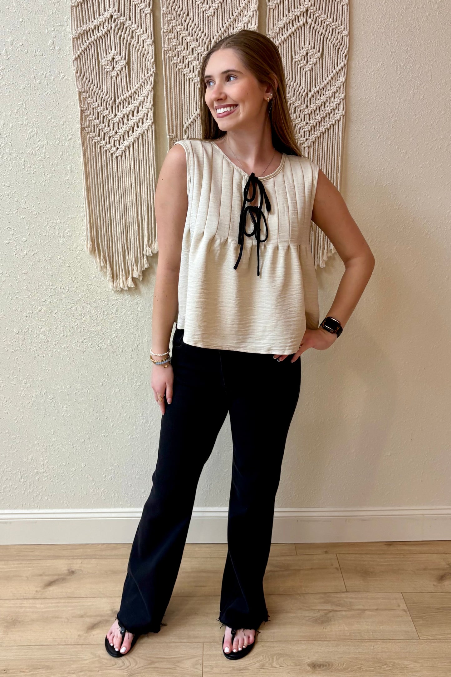 Abigail Pleated Tie Front Top