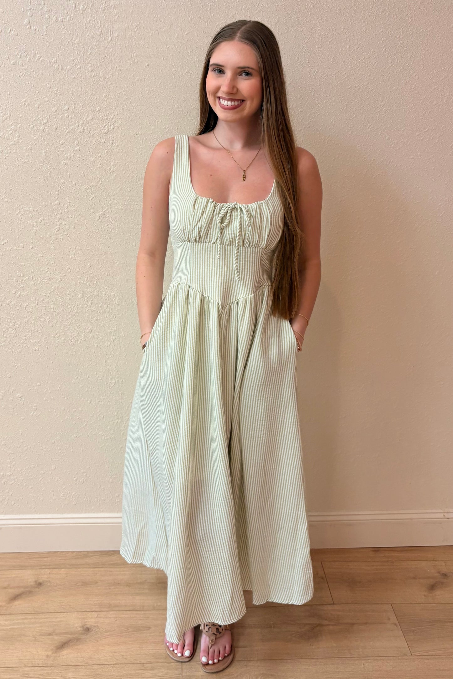 Juliana Corseted Waist Stripe Maxi Dress