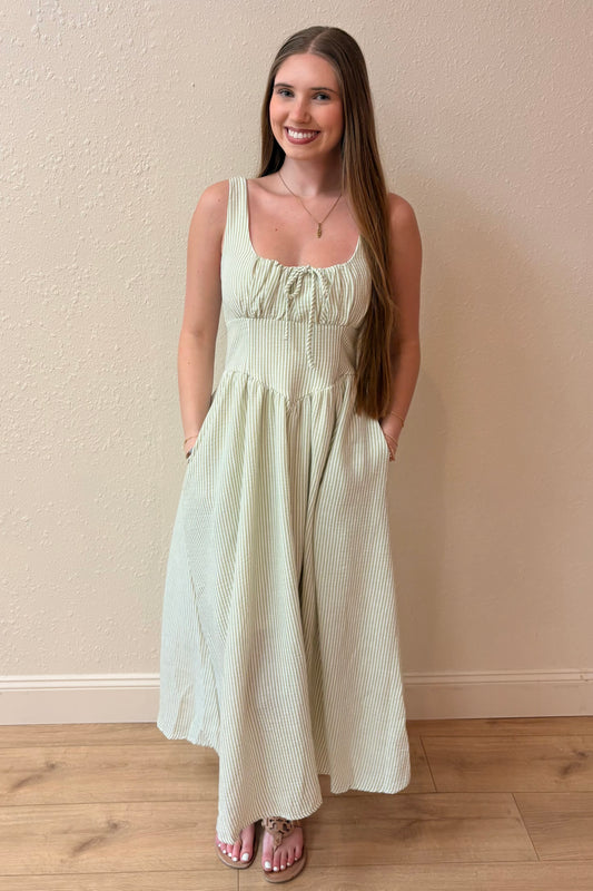 Juliana Corseted Waist Stripe Maxi Dress