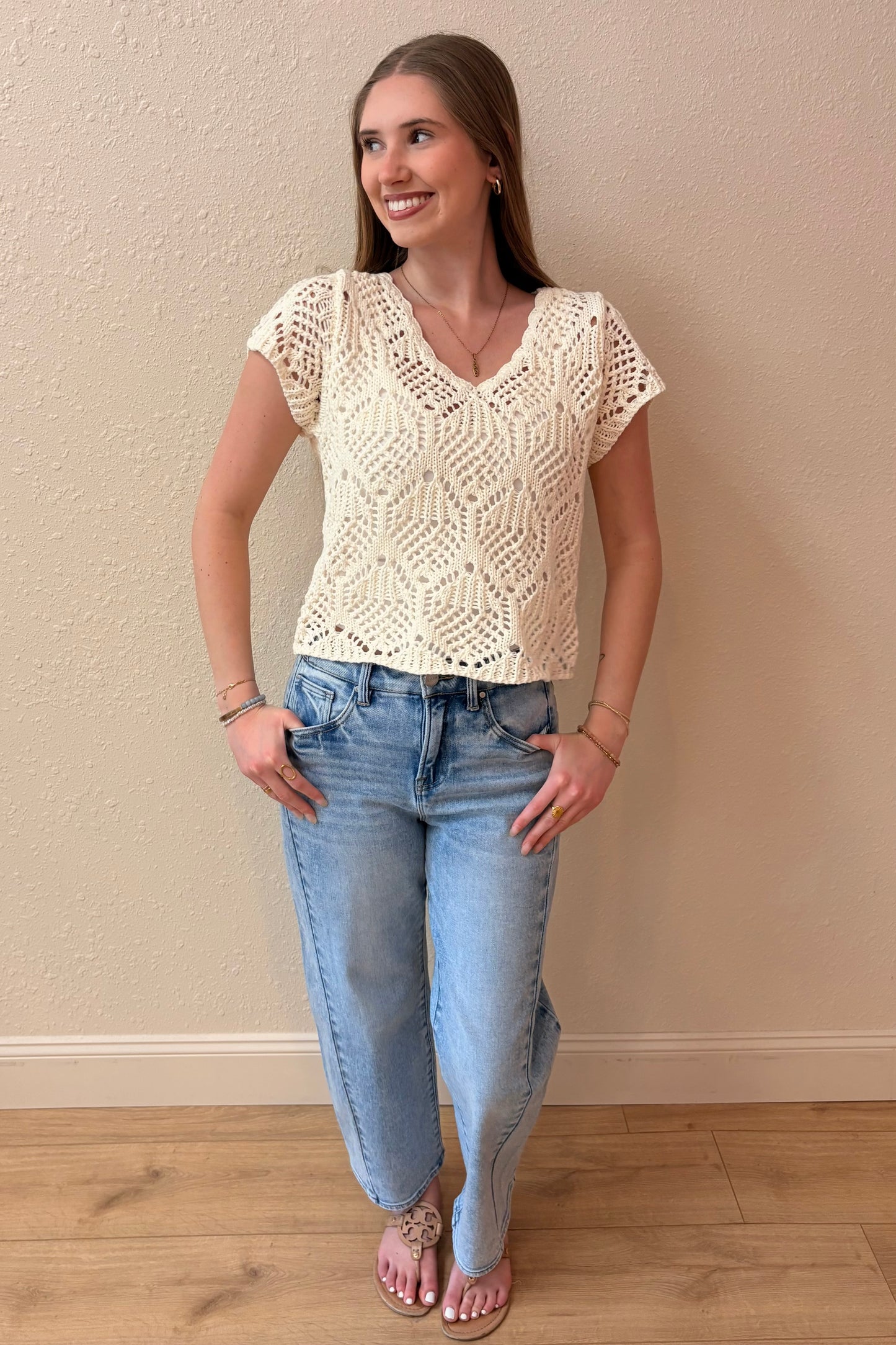 Andrea Crochet Knit Sweater Top