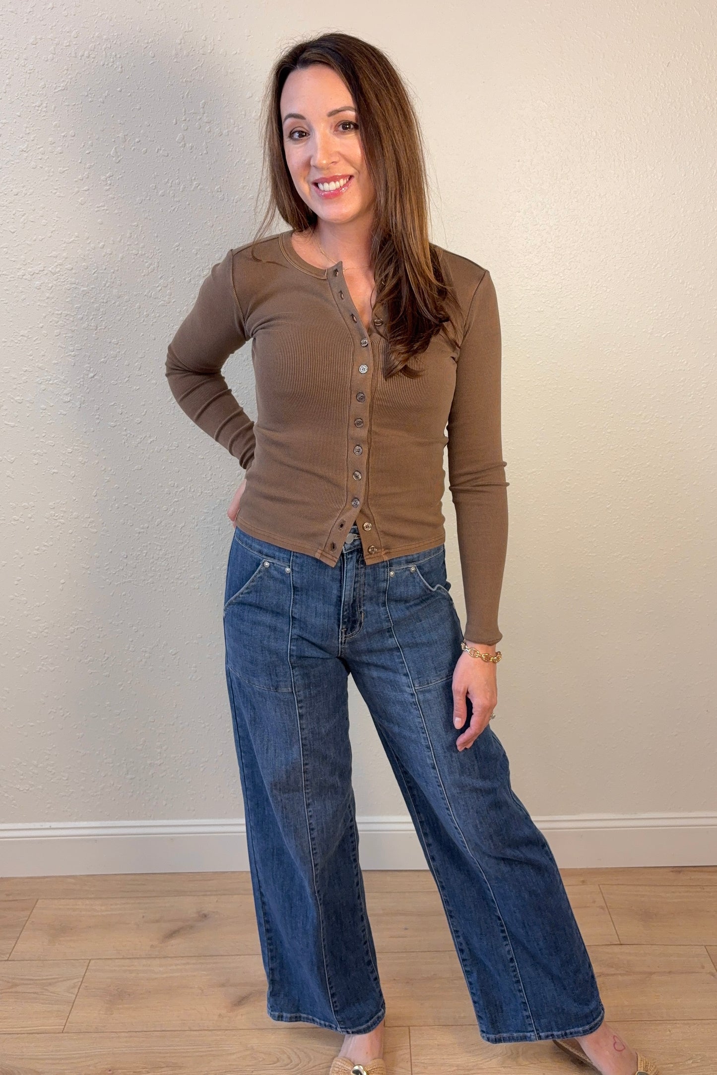 Taryn Mocha Ribbed Long Sleeve Cardigan Top