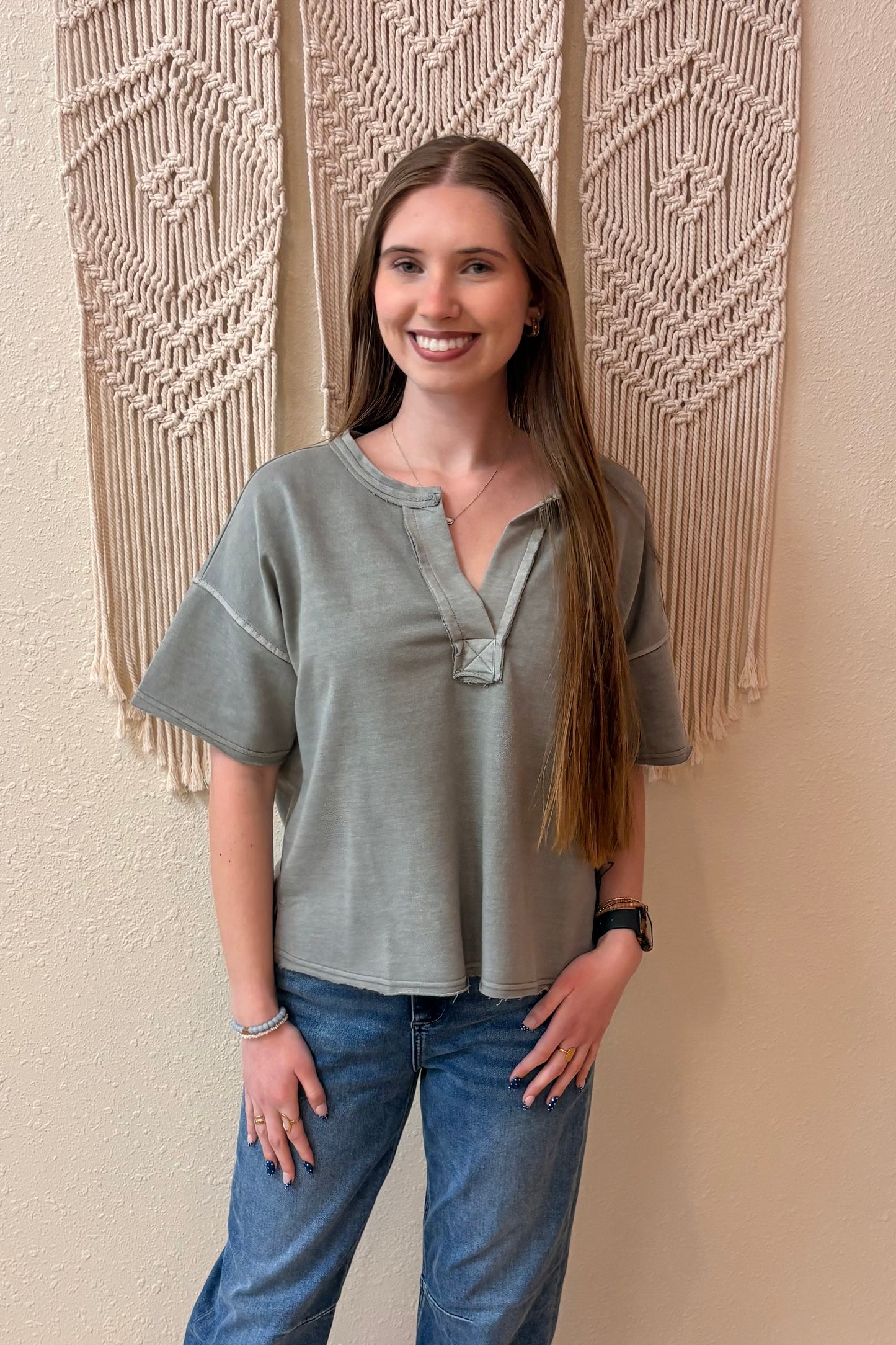 Martina Split Neck Raw Edge Top