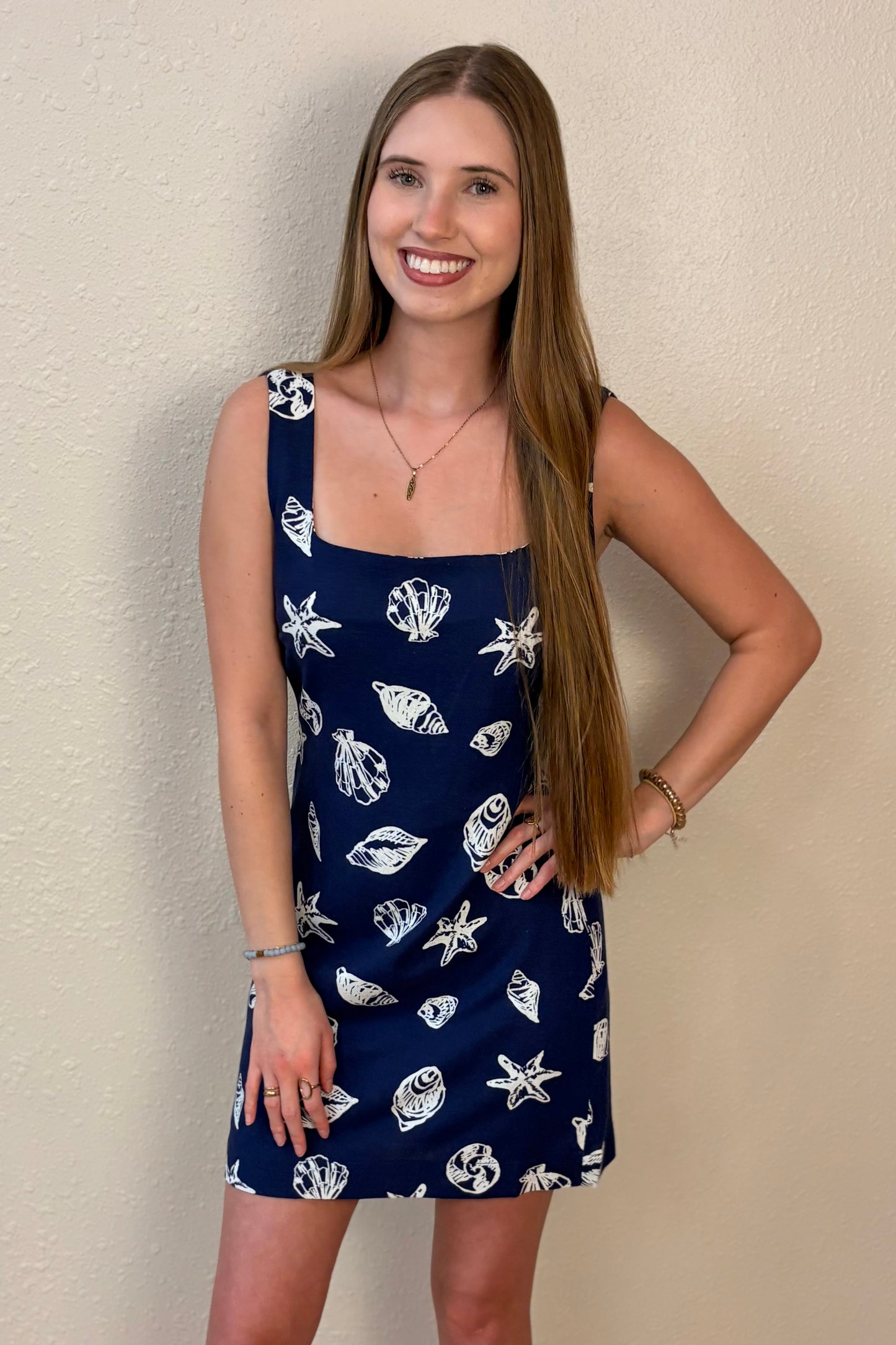 Alina Seashell Print Linen Mini Dress