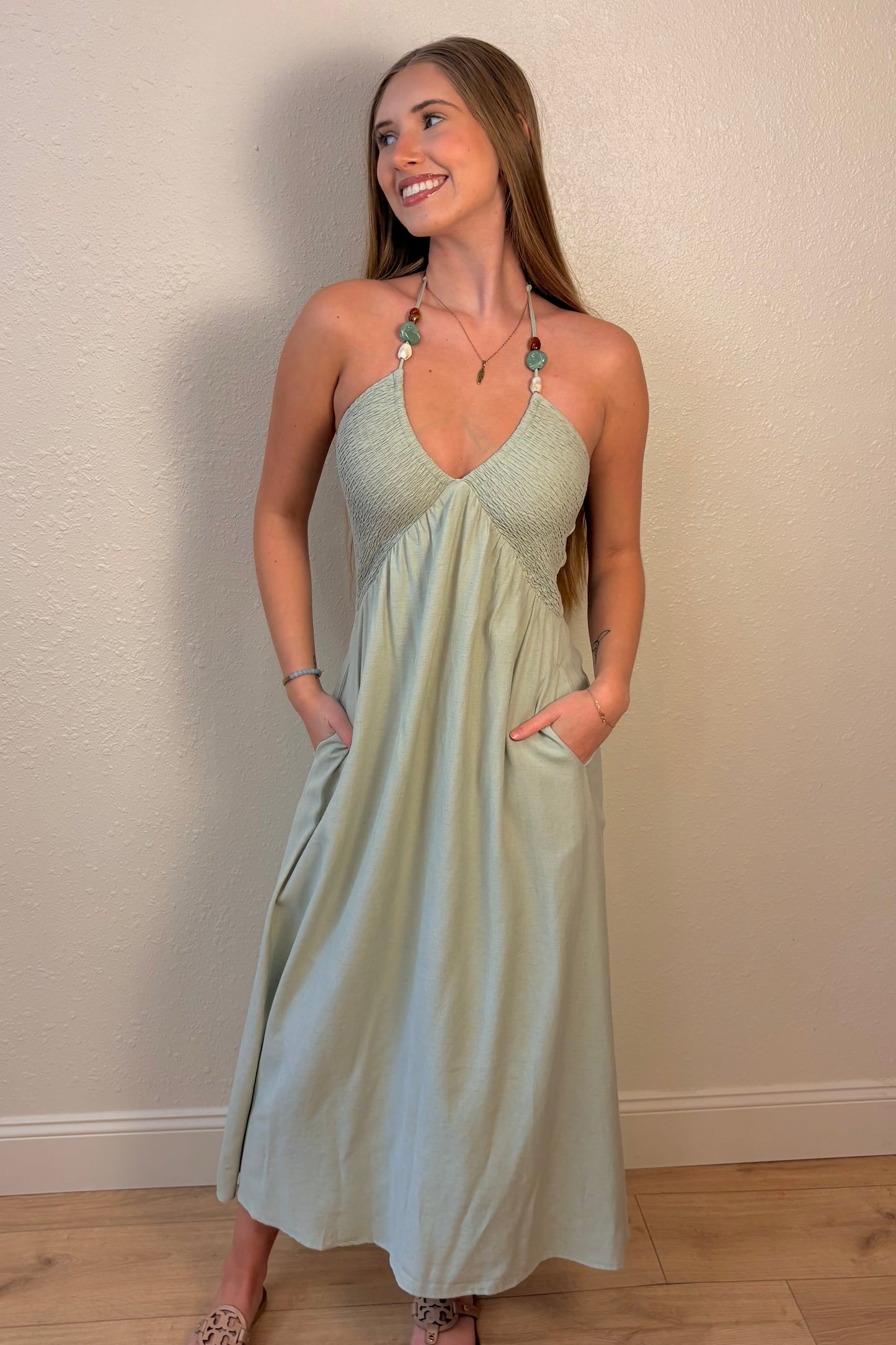 Jenna Beaded Halter Maxi Dress
