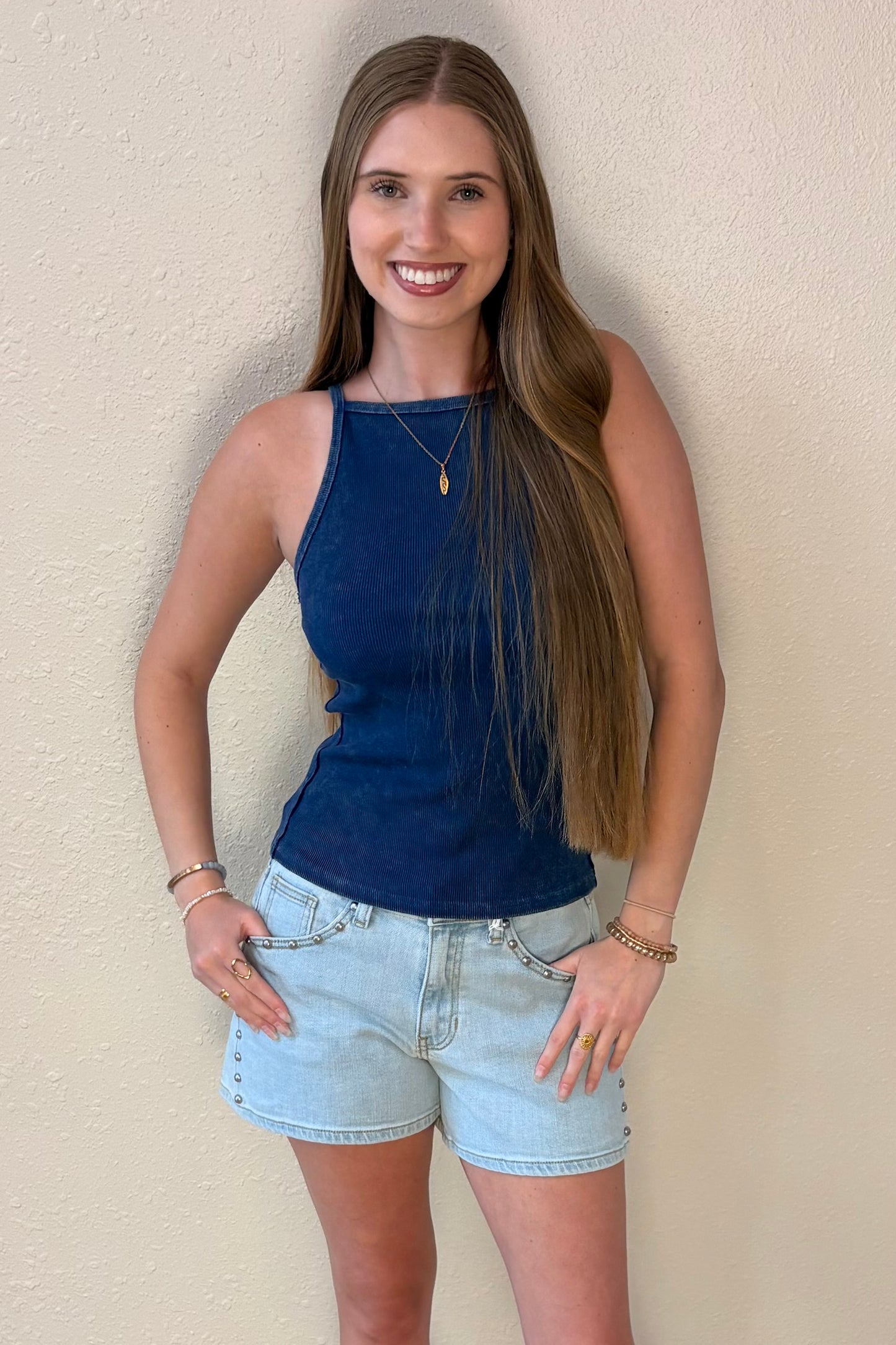 Isabella Navy Square Neck Tank Top