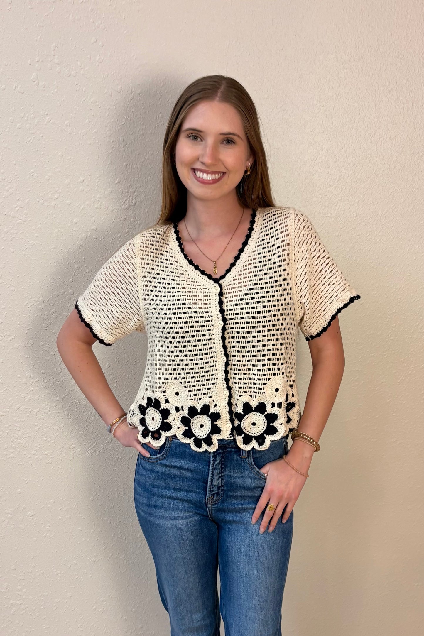 Amelia Short Sleeve Crochet Cardigan