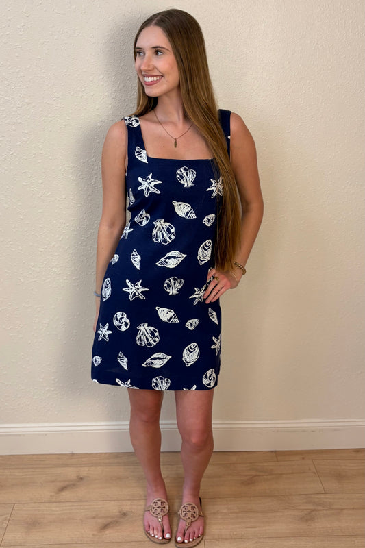 Alina Seashell Print Linen Mini Dress