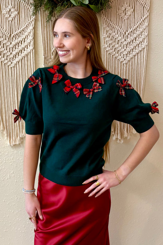 Natalie Plaid Bow Sweater Top