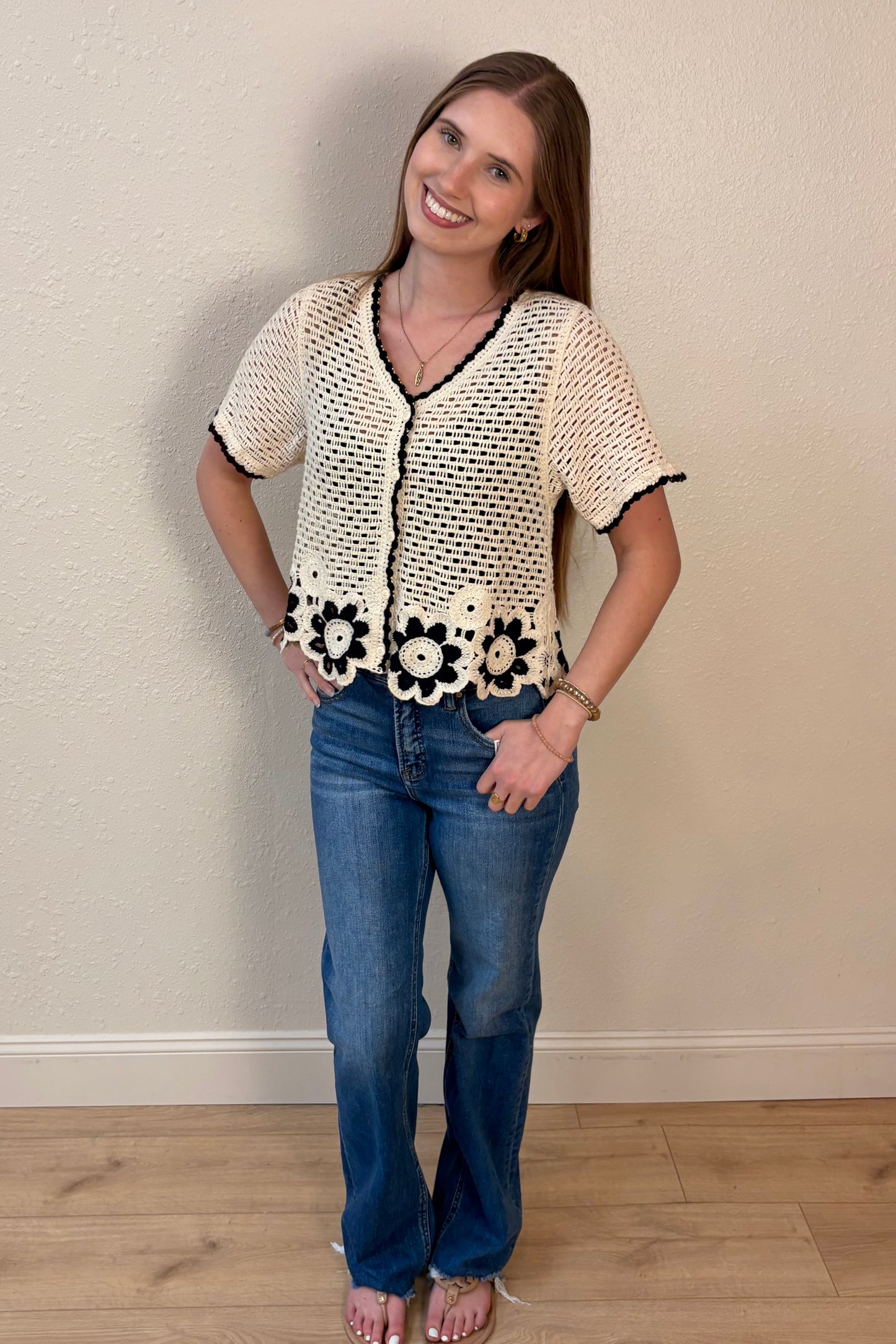 Amelia Short Sleeve Crochet Cardigan