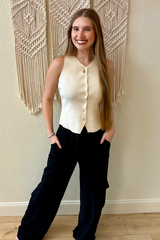 Josie Button Front Knit Sweater Vest