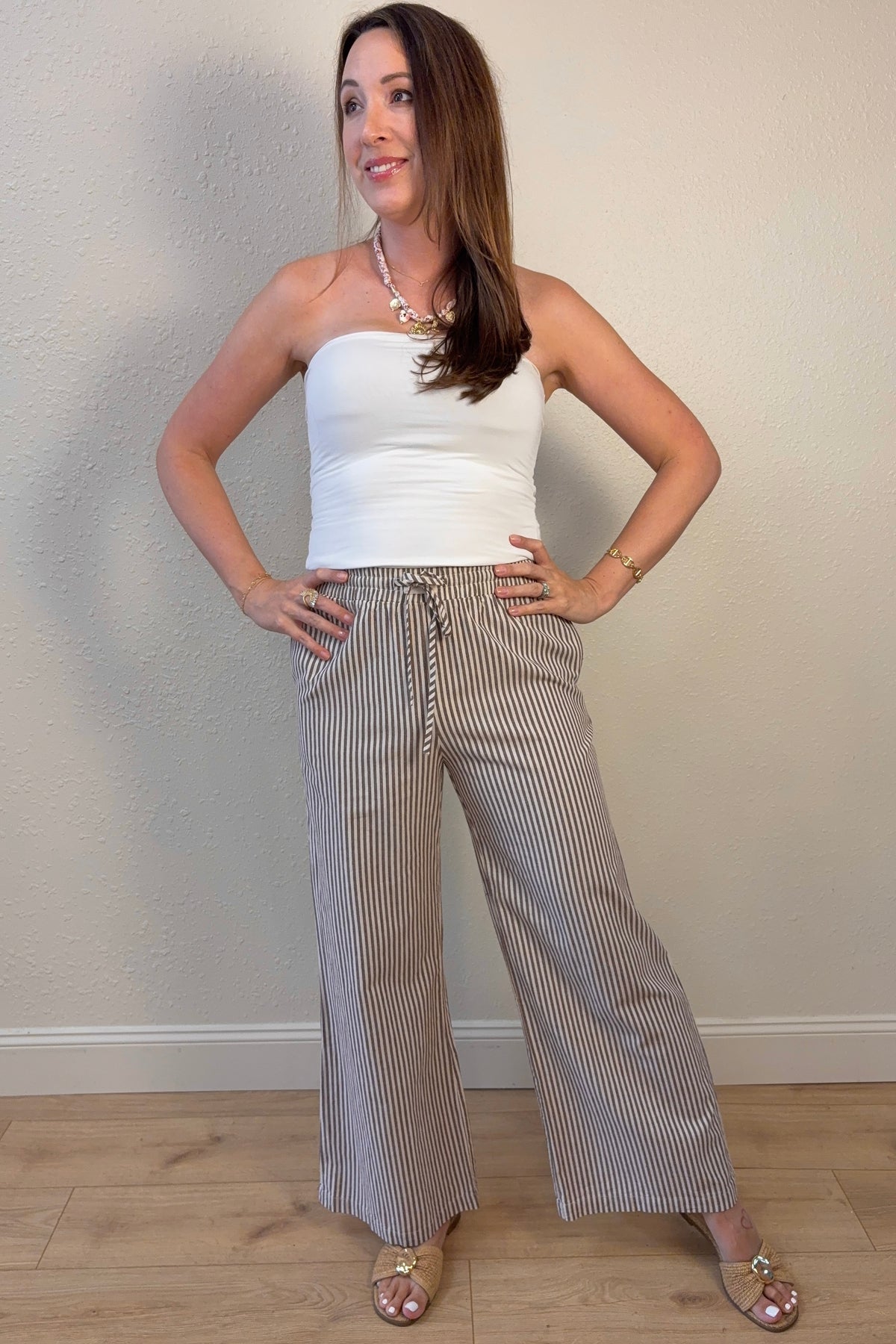 Emma Brown Striped Wide Leg Pants