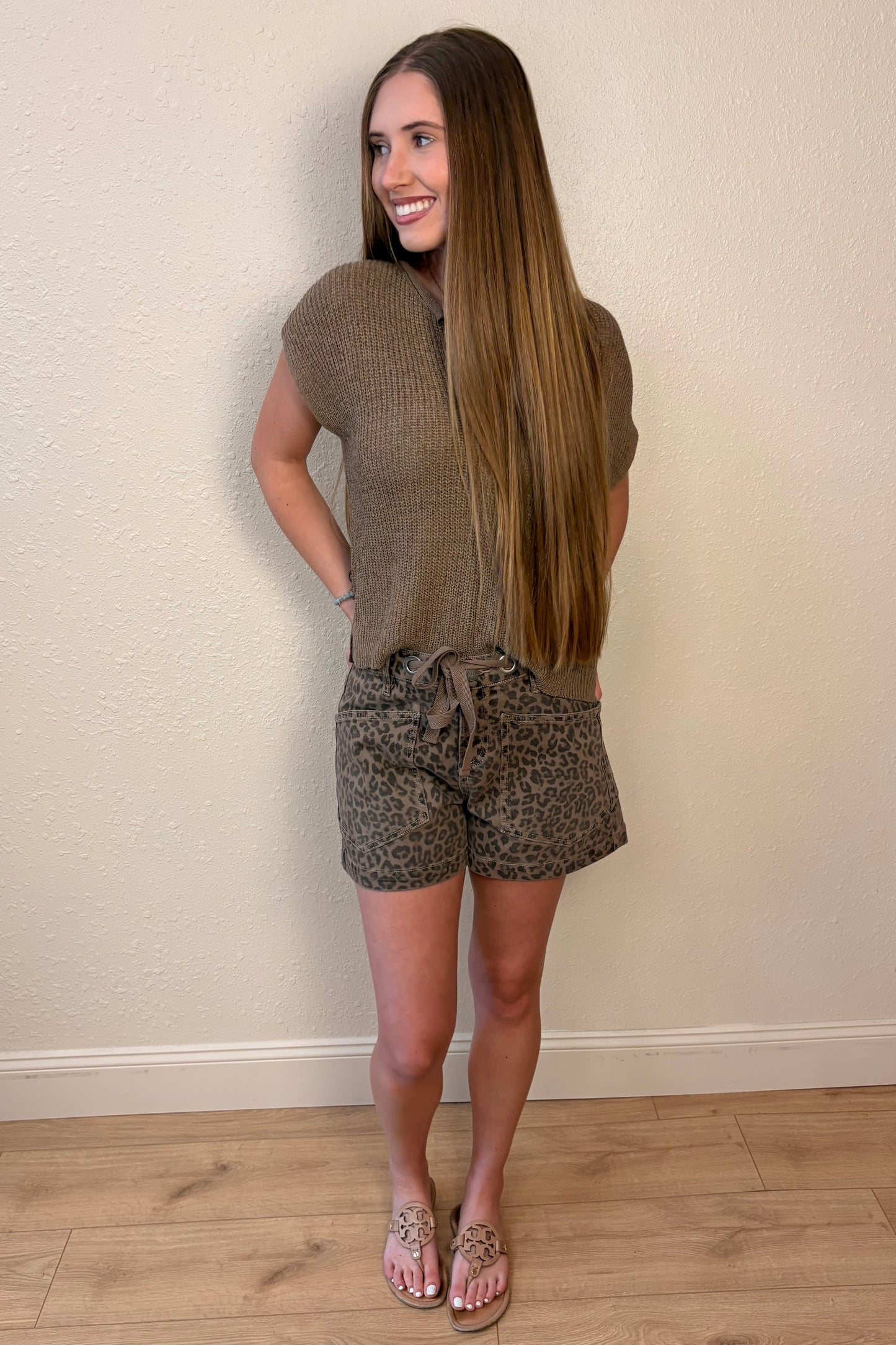 Risen Leopard Tie Front Shorts