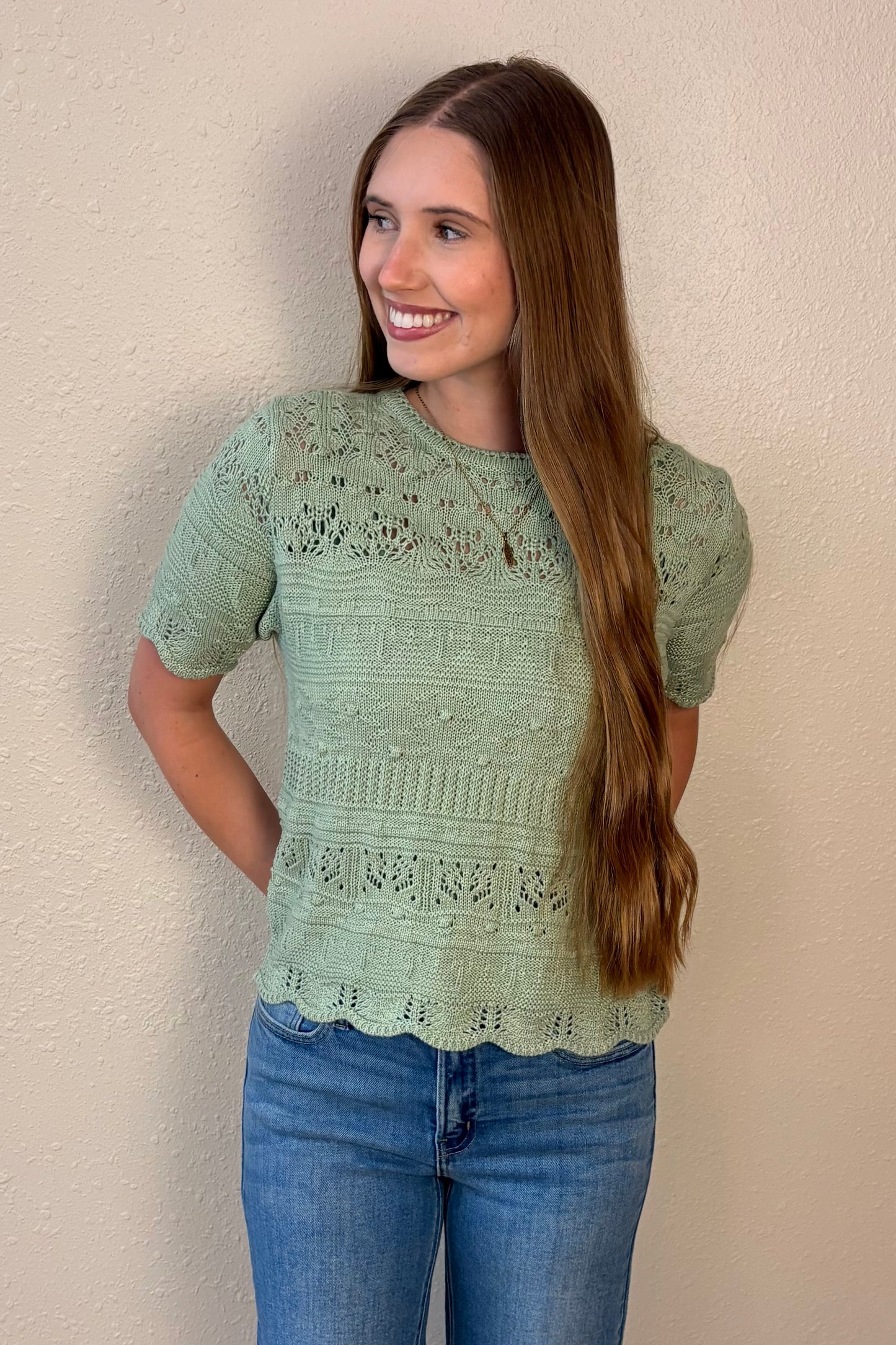 Sophia Pointelle Knit Short Sleeve Top