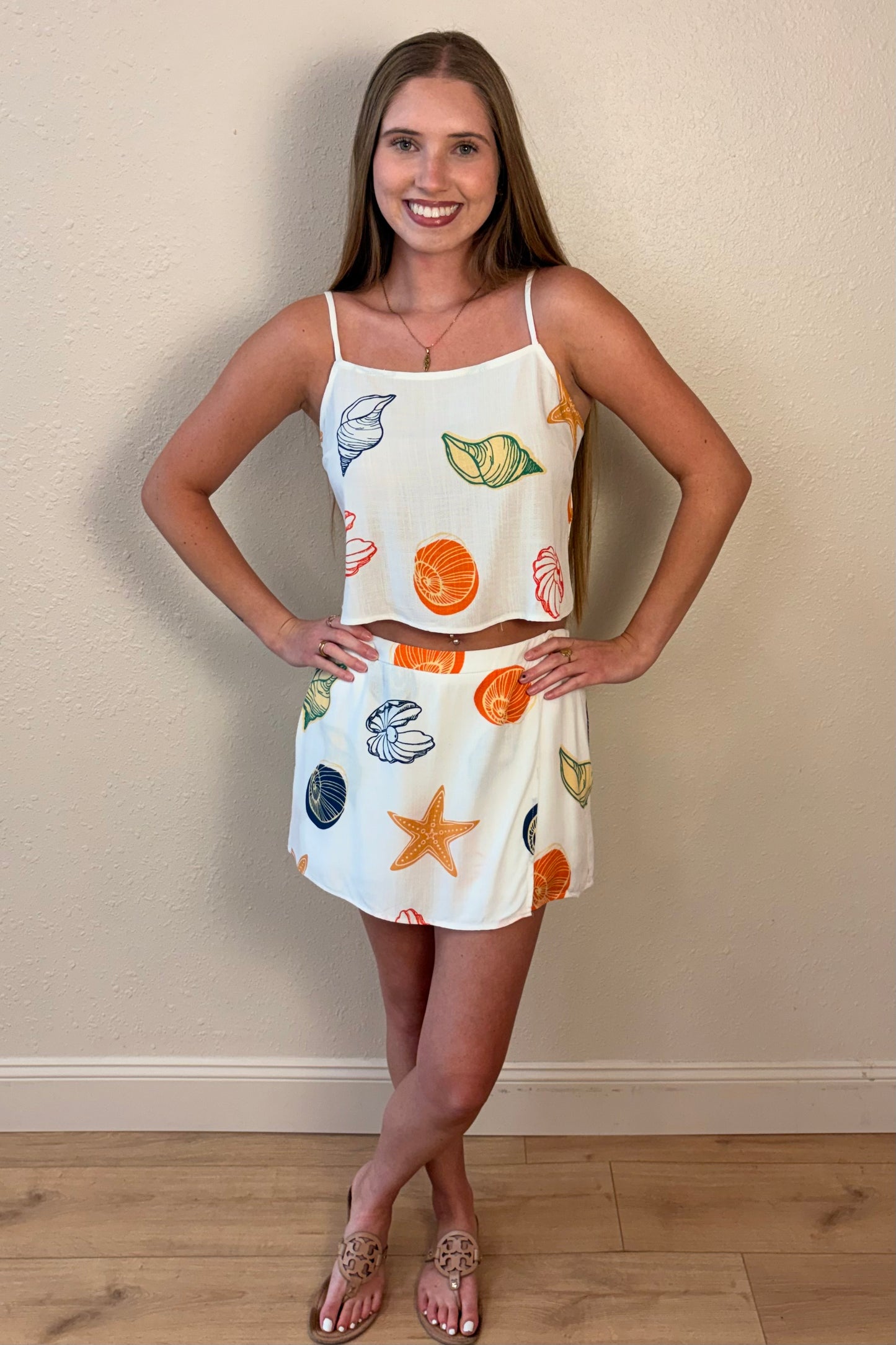 Lainey Seashell Print Open Back Tank Top