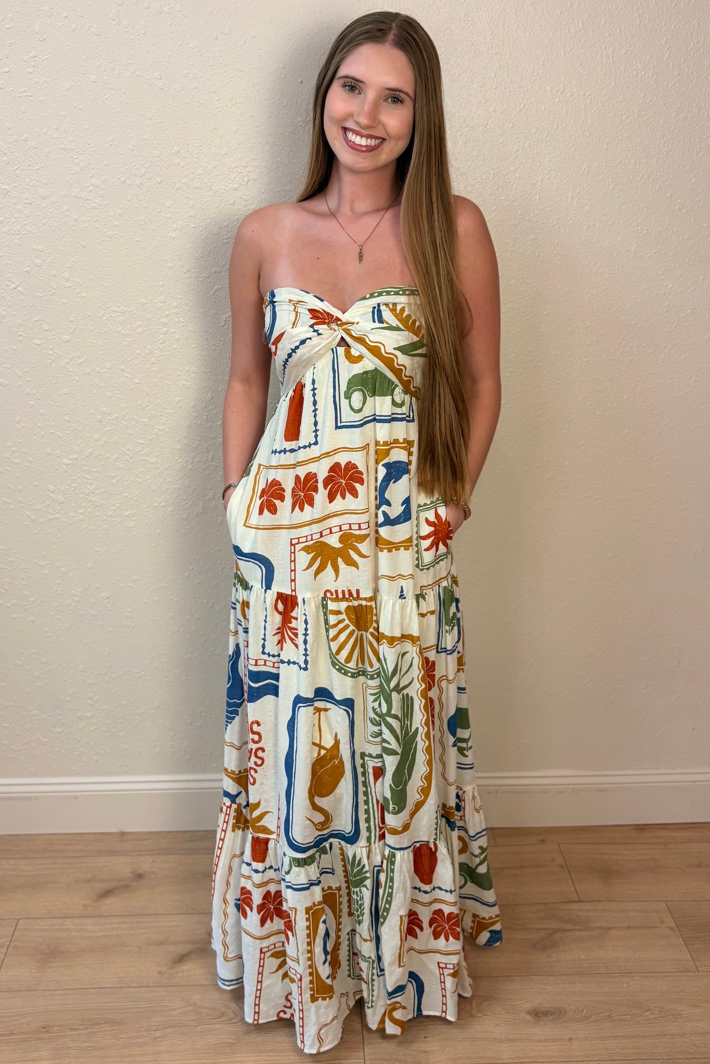 Blakely Summer Print Strapless Maxi Dress