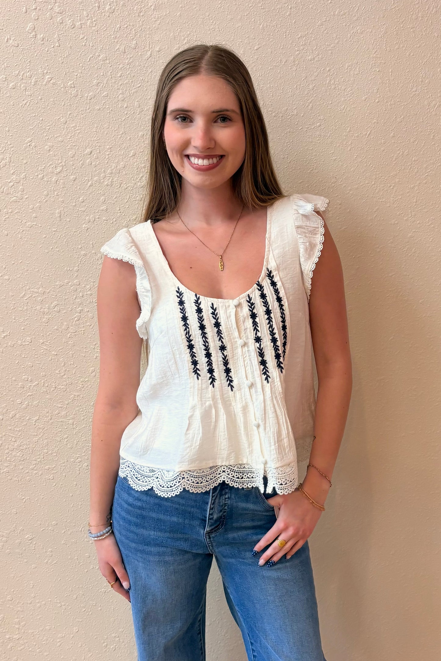 Allie Embroidered Ruffle Top