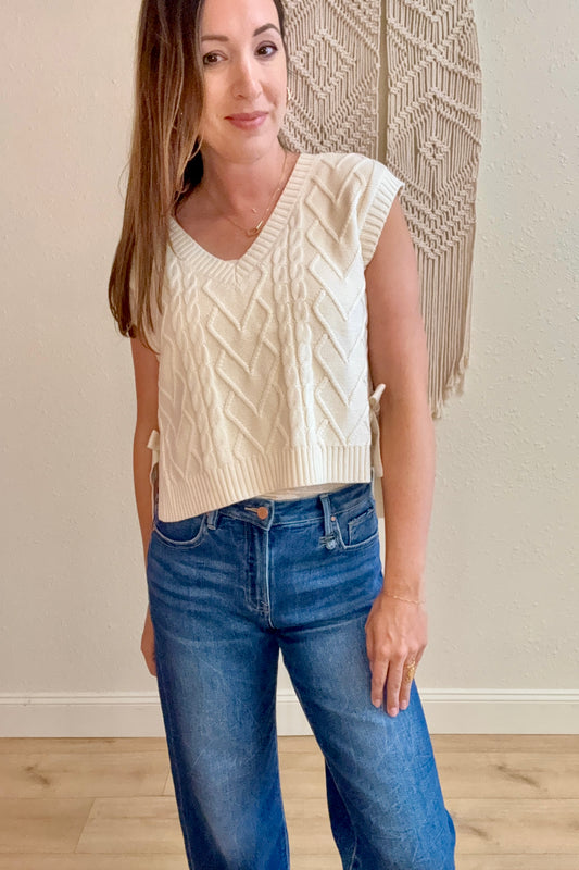 Louisa Cream Side Tie Sweater Vest