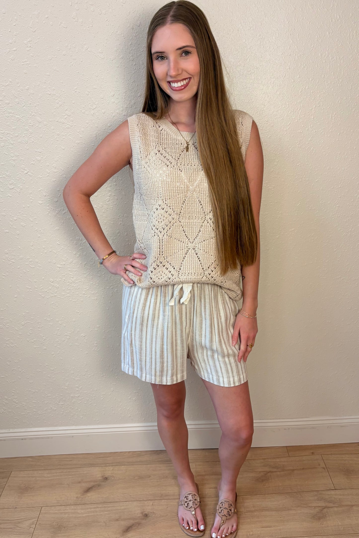 Kaia Stripe Linen Tie Front Shorts