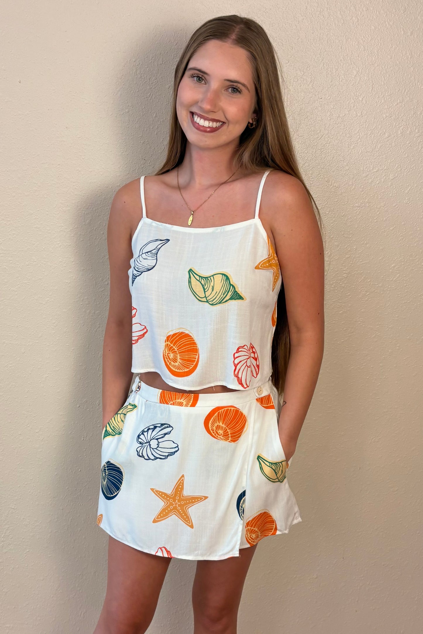 Lainey Seashell Print Open Back Tank Top