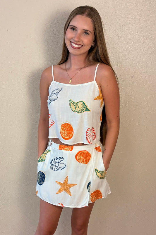 Lainey Seashell Print Wrap Skort