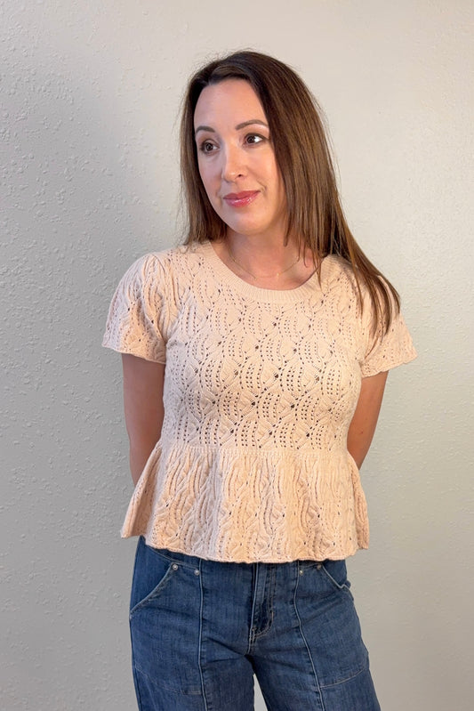 Ileane Textured Knit Peplum Top