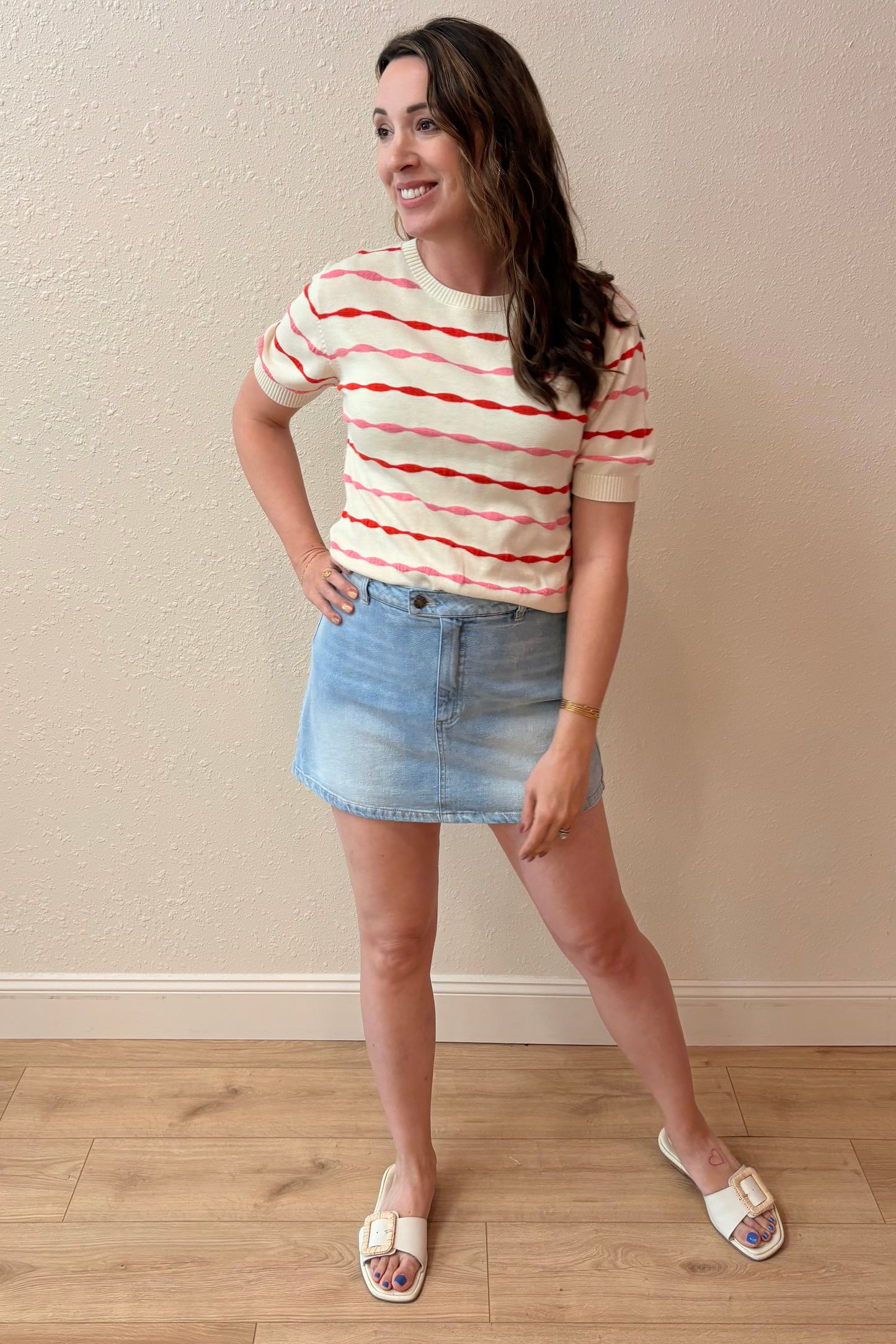 Miranda Pink & Red Stripe Knit Top