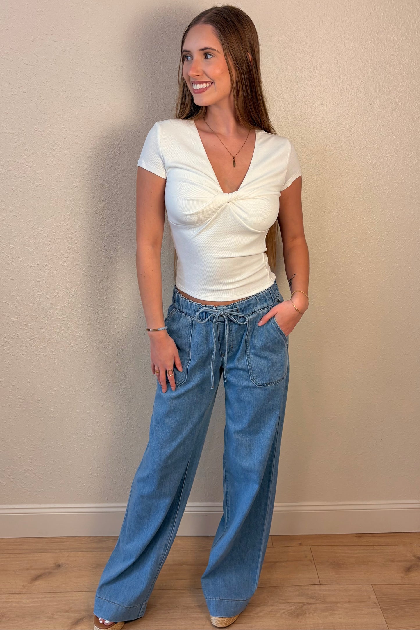 Brooklyn Twist Front V Neck Top
